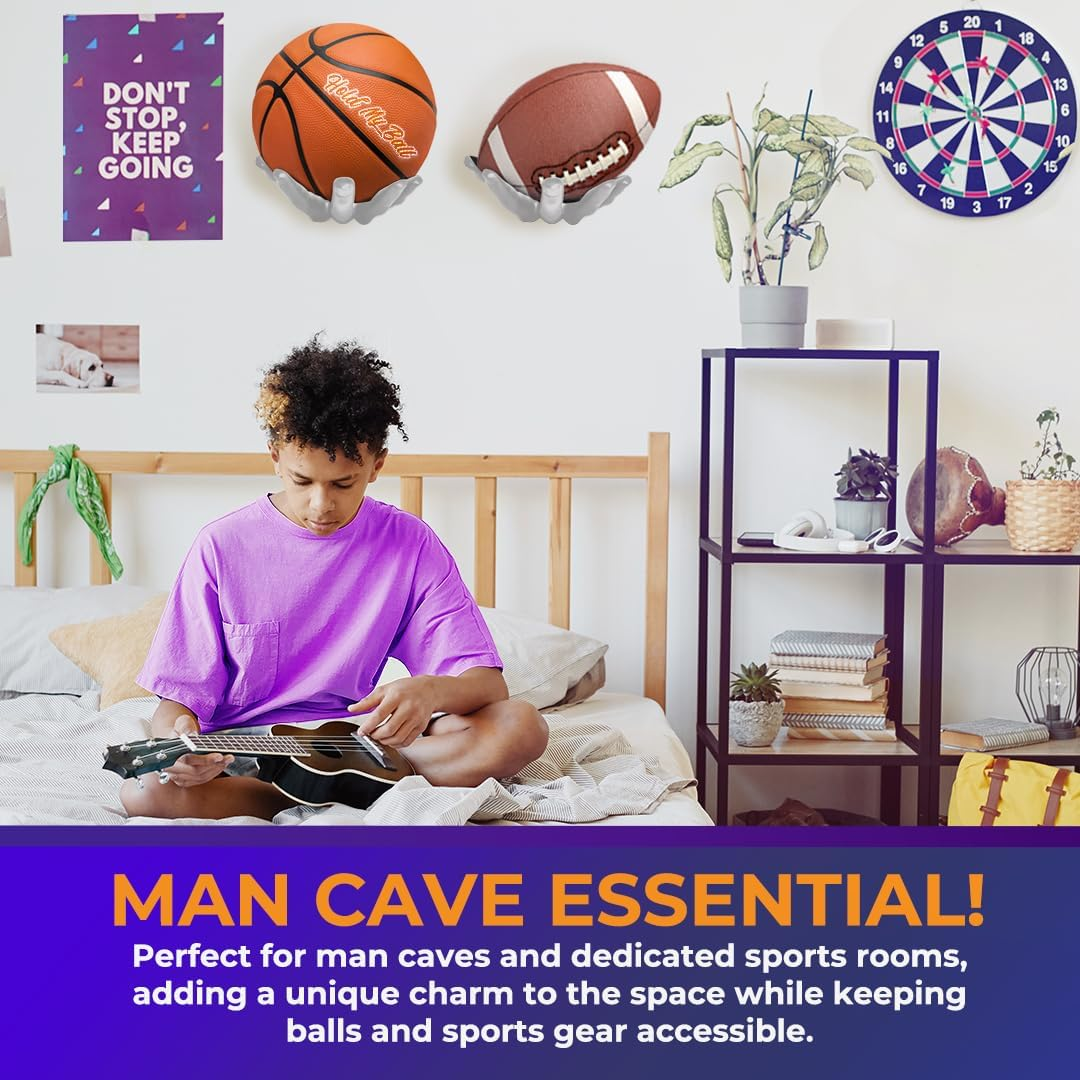 Wall-Mounted Ball Holder &ndash; Premium Resin &ndash; Basketball, Soccer, Football Display &ndash; Secure Ball Hanger, Sports Room Decor, Basketball Wall Mount for Man Caves, Memorabilia image number 6