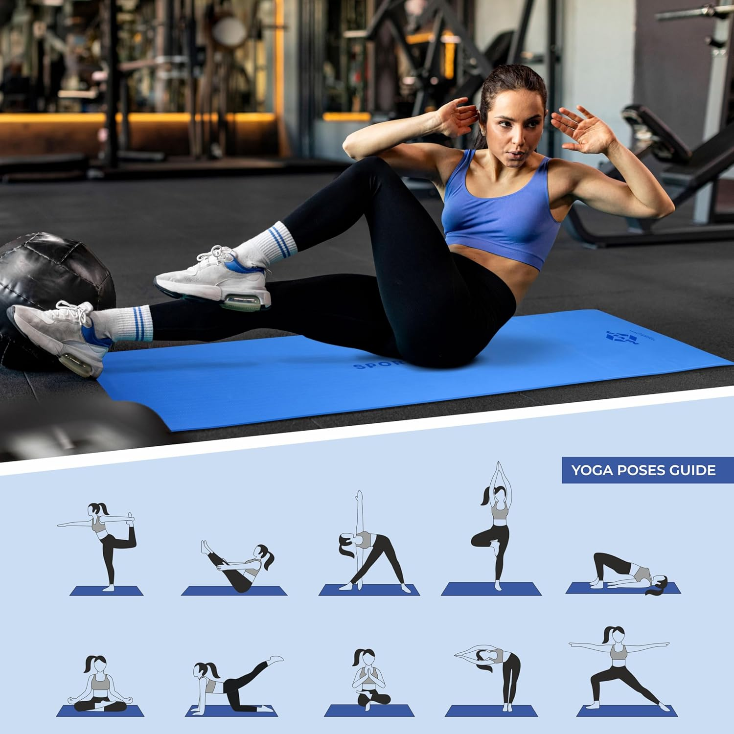 Nivia Ethylene Vinyl Acetate Anti-Skid Yoga Mat | Color: Blue | Size: 8Mm | 1453BL | Comfortable and Firm Cushioning | Eco Friendly | Use for Yoga & Exercise | Non-Slip Surface image number 2