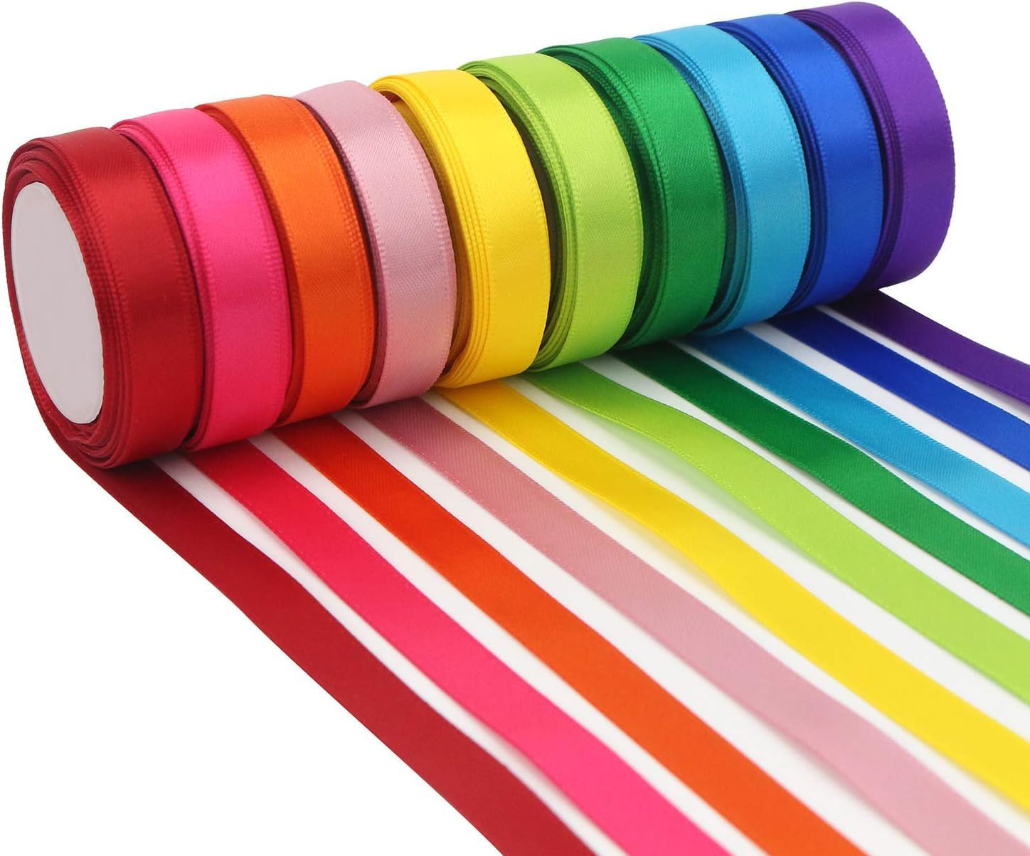 Solid Satin Ribbon Asst. 10 Colors 3/8" X 25 Yard Each Total 250 Yds per Package, Rainbow image number 5