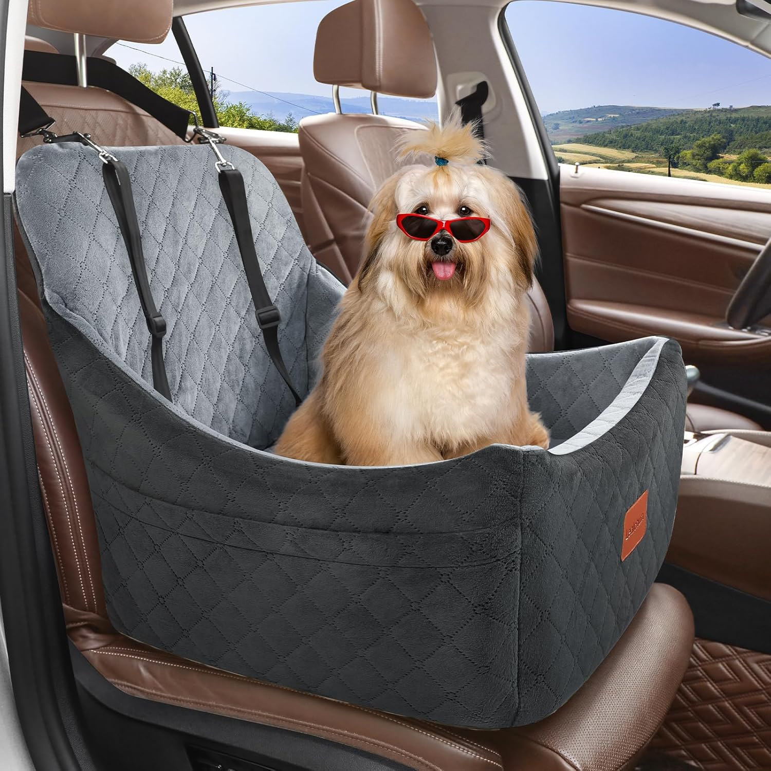 Dog Car Seat for Dogs up to 35Lbs,Car Dog Bed Easy to Install,Medium Dog Car Seat with Adjustable Straps and anti Slip Bottom,Fully Detachable and Washable(Black/Grey,Medium) image number 6