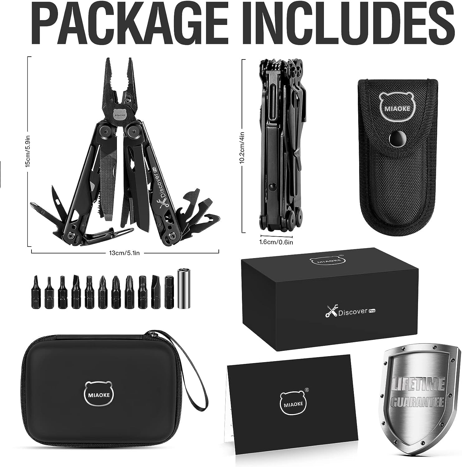 MIAOKE Multitool 23-In-1 Leatherman & Gerber Style, Premium Gift Box, Screwdrivers, Bottle Opener, Camping Knife & Pliers - Black Knight, Essential for Men image number 5