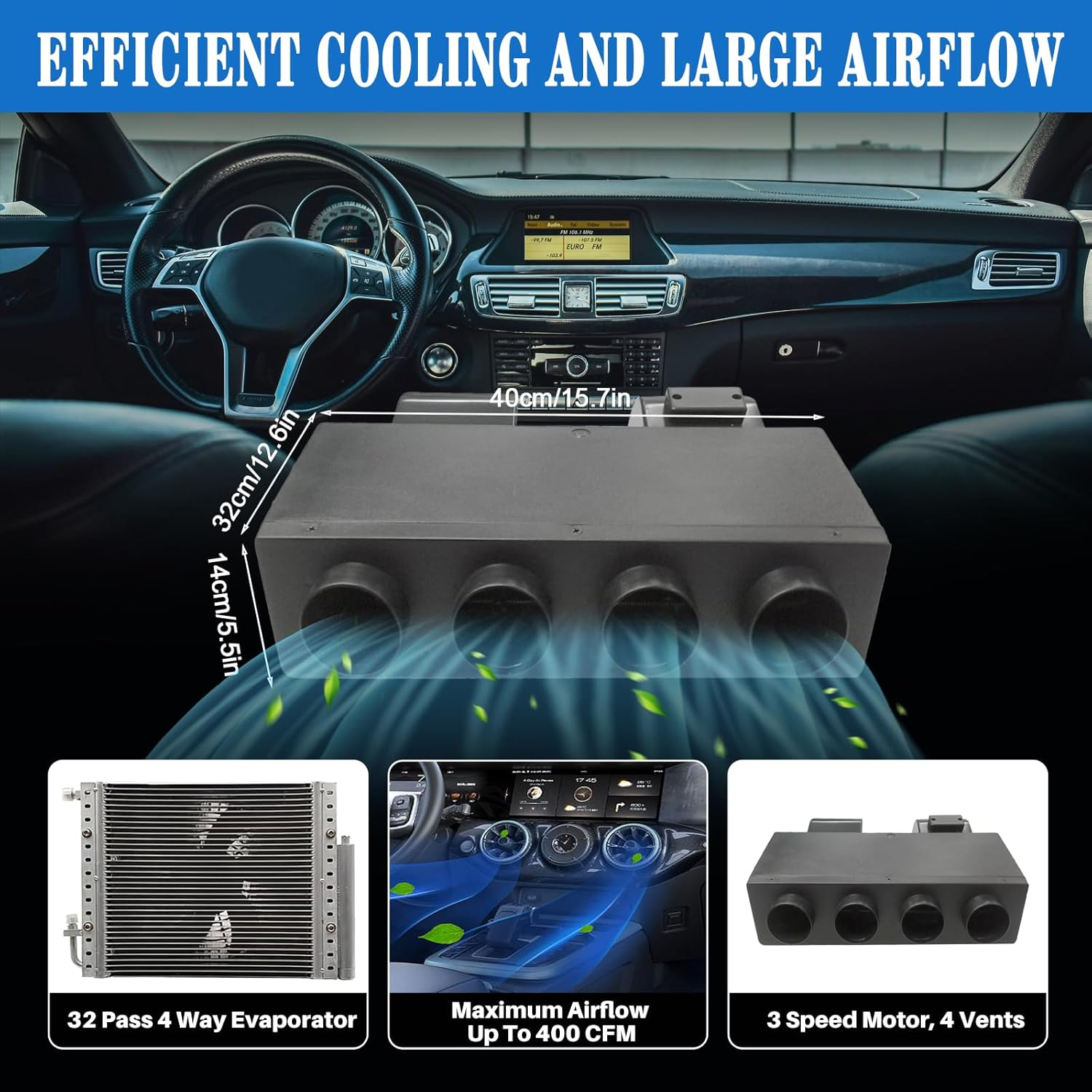 12V DC Universal under Dash Air Conditioner Heater, 10000BTU Automotive A/C Unit Cooling Heating System, 12 Volt Inverter Underdash AC Kit with 20CC Compressor, Fast Cooling for Car RV Pickup Truck image number 4