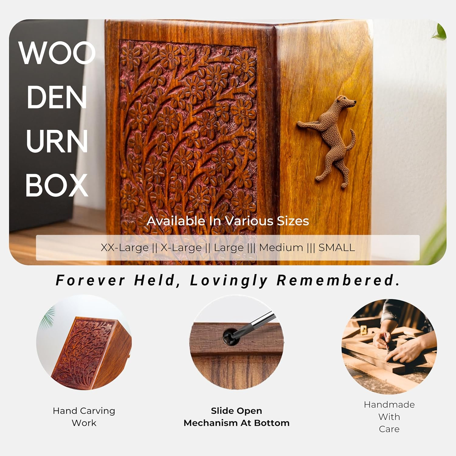 Artisans Crafted Premium Rosewood Decorative Hand Carved Wooden Urns | Carved with Precision | Memorial Wooden Urns for Loved Ones | Nagina International (Medium)