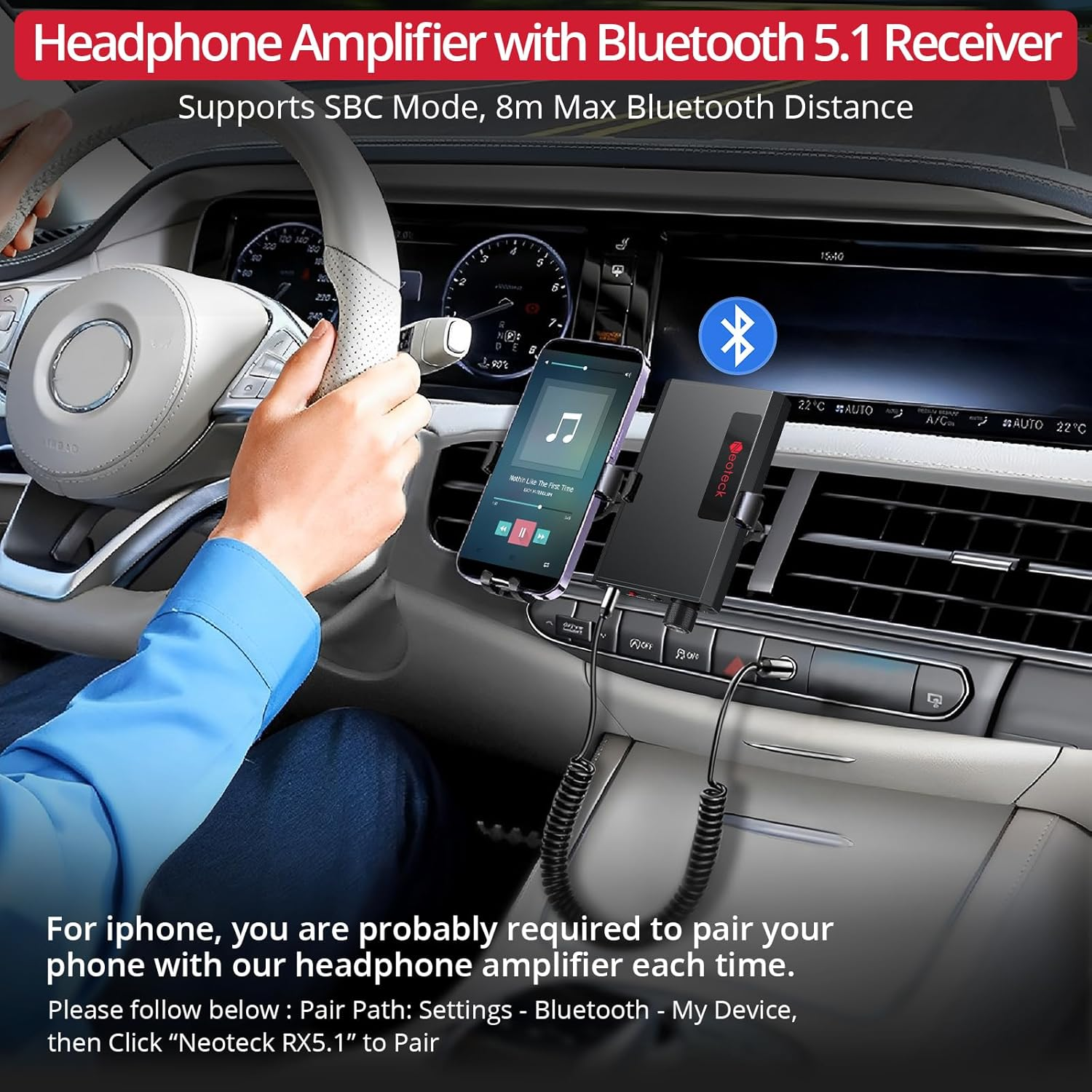 Neoteck 16-300&Omega; Headphone Amplifier Bass Adjustment+ Bluetooth 5.1 Headphone Amplifier Interface 3.5 Mm Portable Type C Extended Battery Life Compatible PC Smartphone Music Player Audio Video Player image number 6