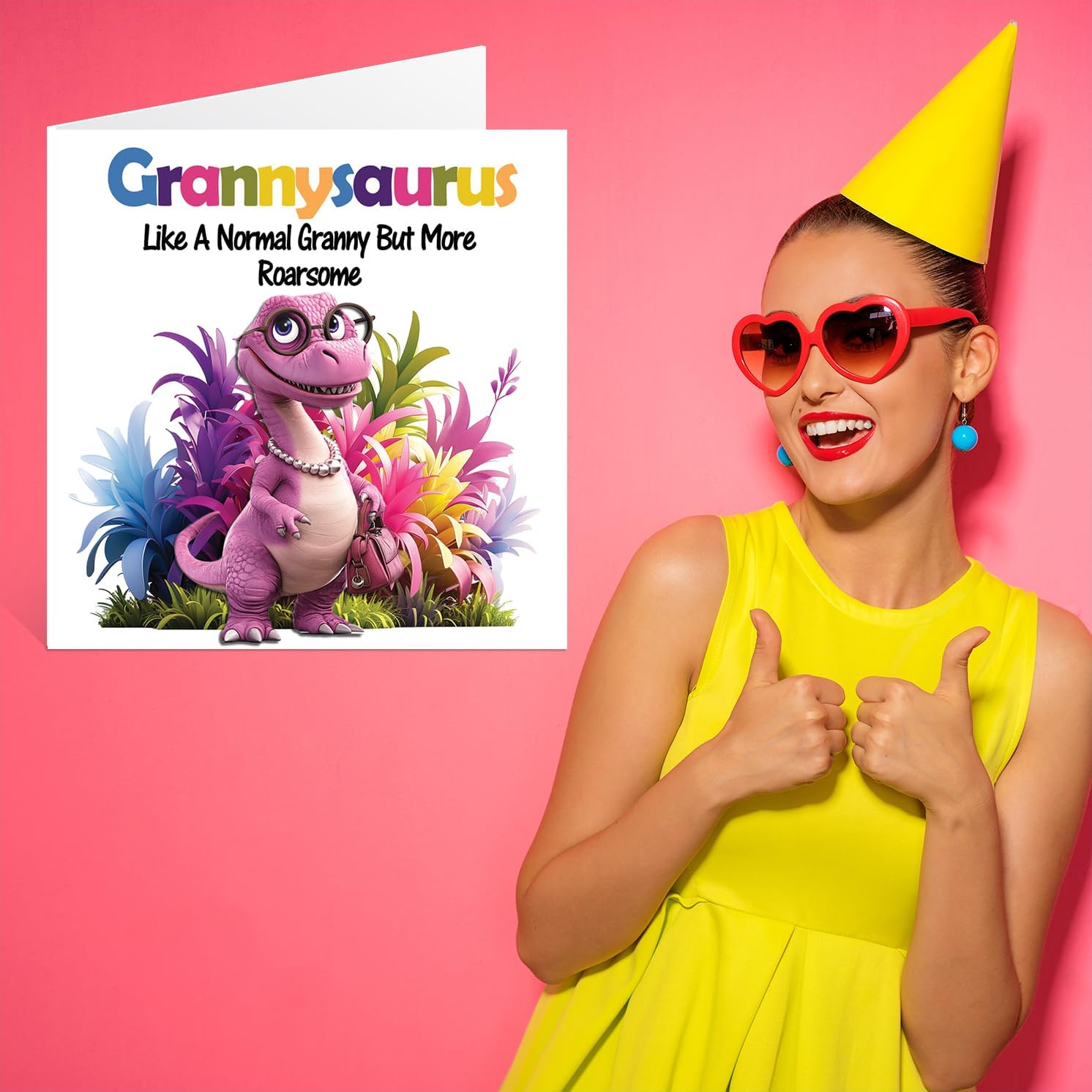 Granny Birthday Card - Roarsome Grannysaurus - Happy Birthday Card for Granny Gran from Grandson Granddaughter, 145Mm X 145Mm Dinosaur Bday Greeting Cards image number 1