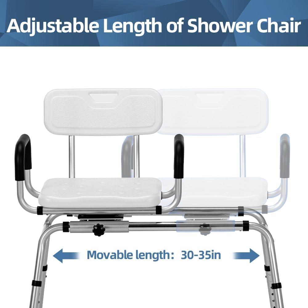 Eldhilfe Sliding Shower Chair with 360 Degree Swivel Seat Adjustable Tub Transfer Bench for Elderly, Disabled, and Bath Safety，Durable Design for Easy Showering image number 4