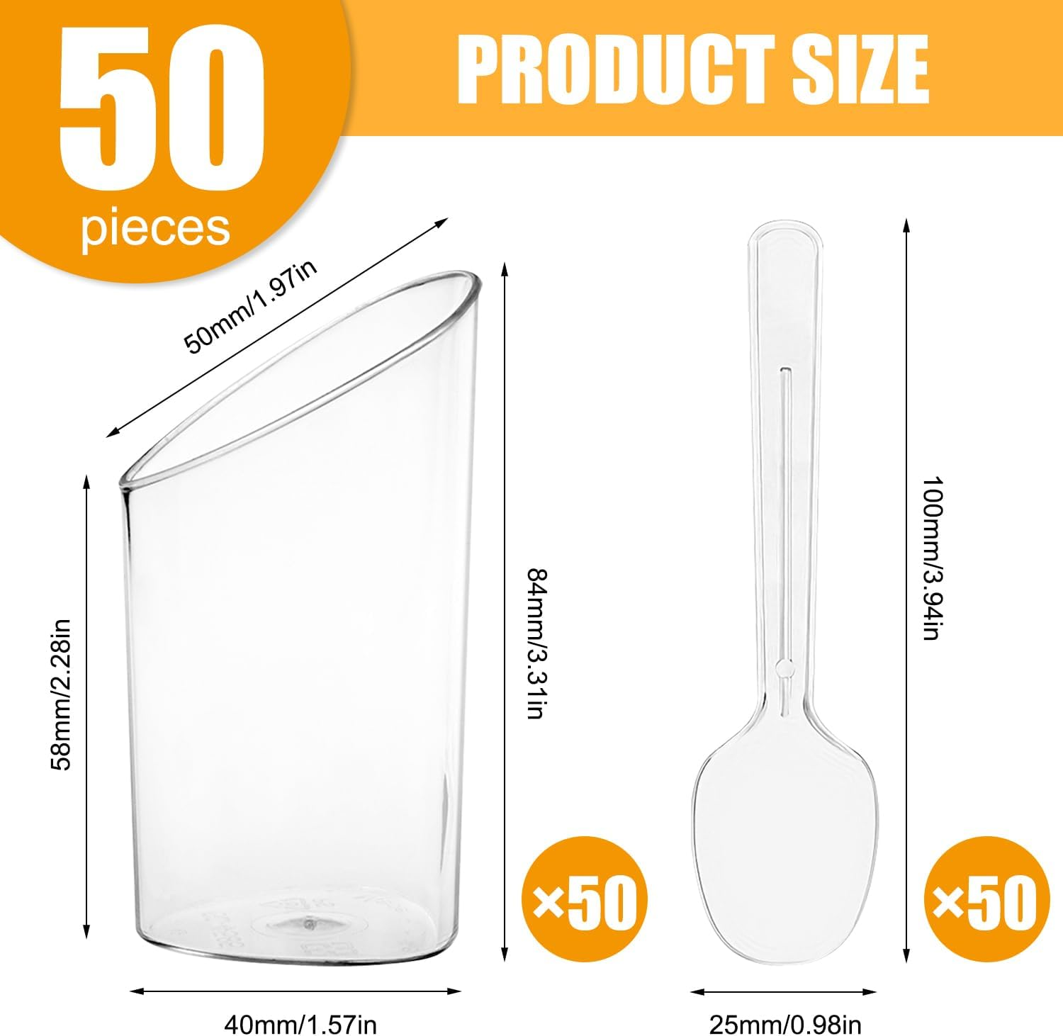 50-Pack Clear Dessert Cups with Spoons, 80Ml/2.7Oz Reusable Plastic Tasting Bowls for Appetizers Desserts Yogurt Mousse Jelly Pudding Ice Cream image number 5