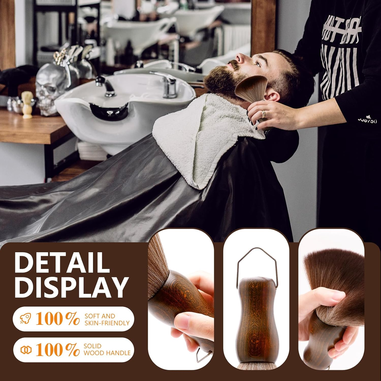 CGBARBER Barber Neck Duster Brush Wood Handle with Hook for Hair Cutting&hellip; (Neck Brush+Black Brush) for All Hair Type. - Neck Brush+Black Comb Brush image number 5