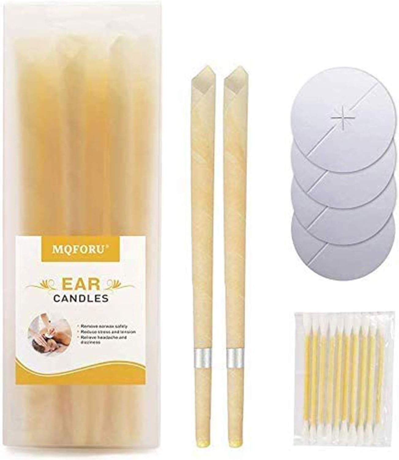 MQFORU Ear Candles Natural Beeswax Ear Candles Ear Wax Remover - 10Pcs with Protective Discs and Cotton Swab image number 4