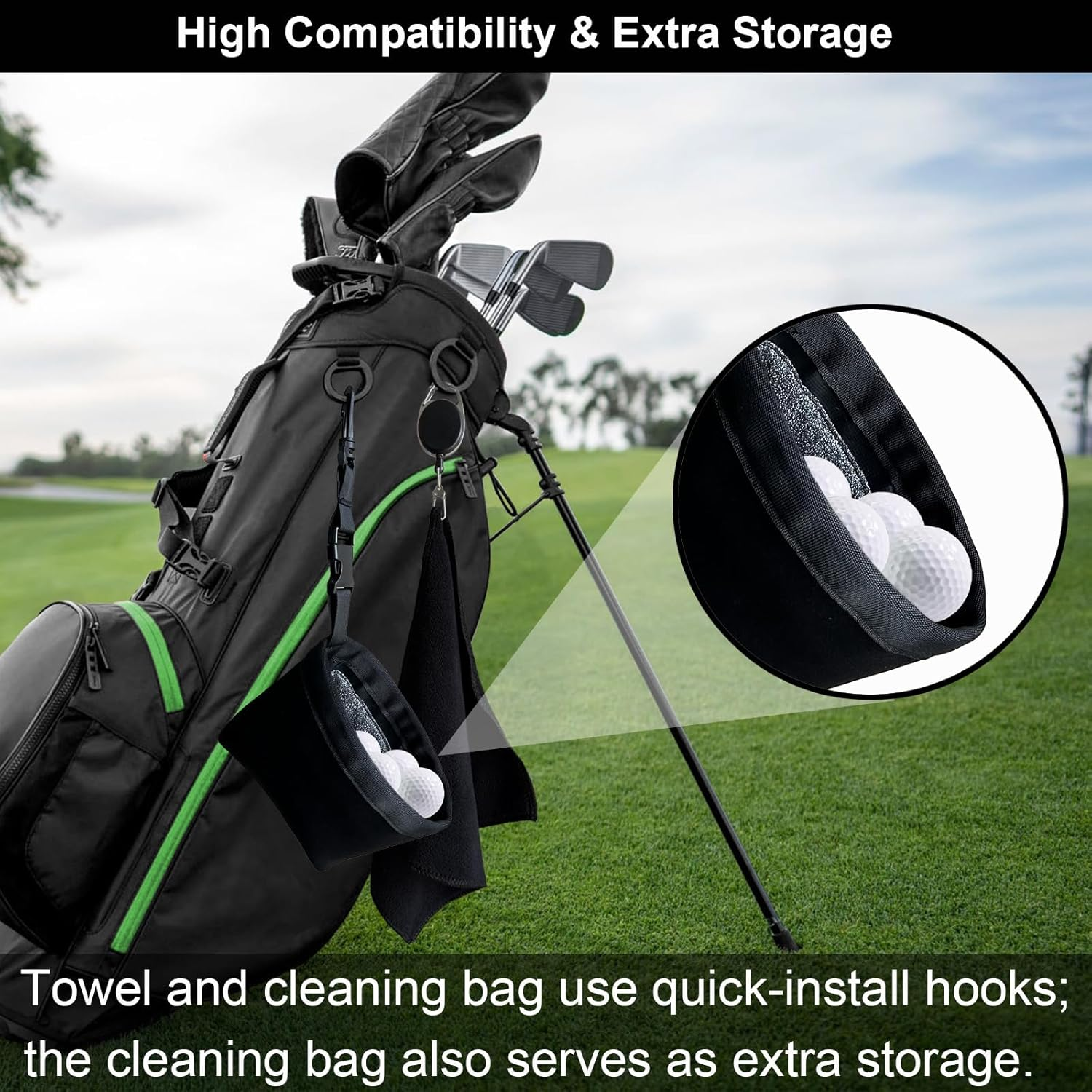 AIJOY Golf Club and Golf Ball Cleaning Bag, Waterproof Clean Face Technology Liner, Detachable Clip, Machine Washable, Cleans Club Grooves,With Golf Towel，Dry Exterior (Neoprene image number 1