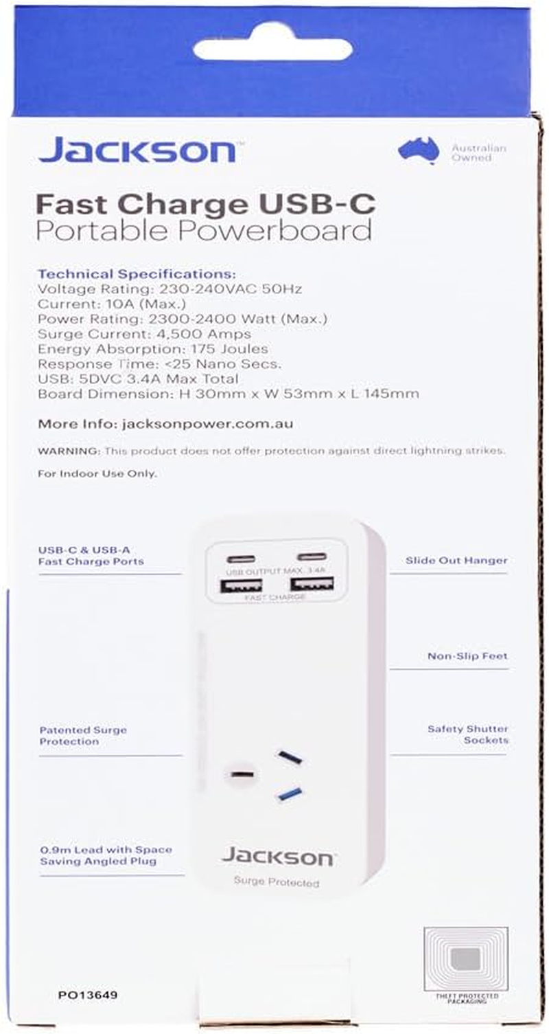 Jackson USB-A & USB-C Portable Powerboard, White image number 1