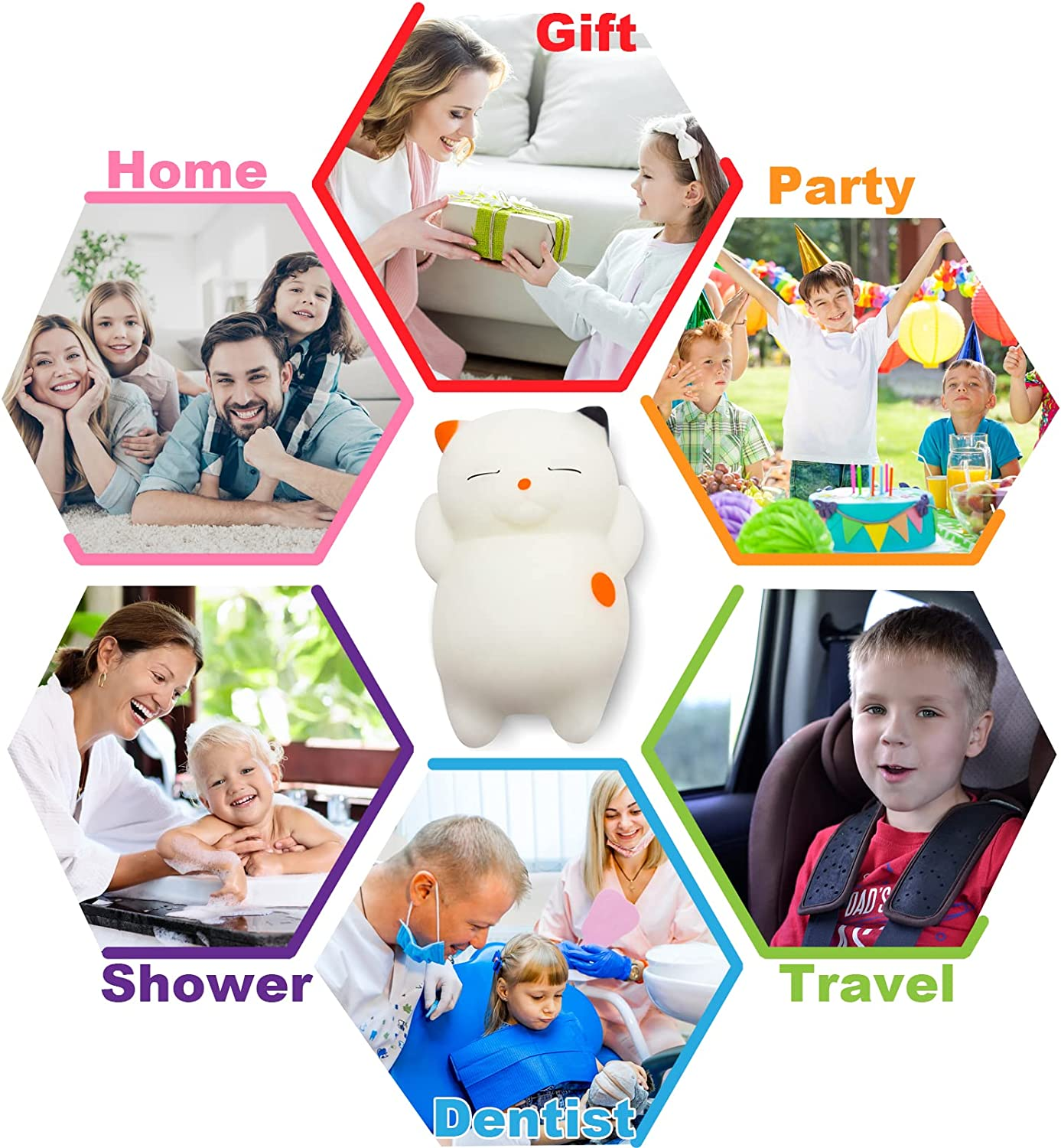 6Pcs Mochi Squishy Toys,Kawaii Squishies,Valentines Gift Birthday Party Favors for Kids Boys Girls Adults Mini Kawaii Loot Bag Fillers,Super Large Size for Maximum Fun image number 2