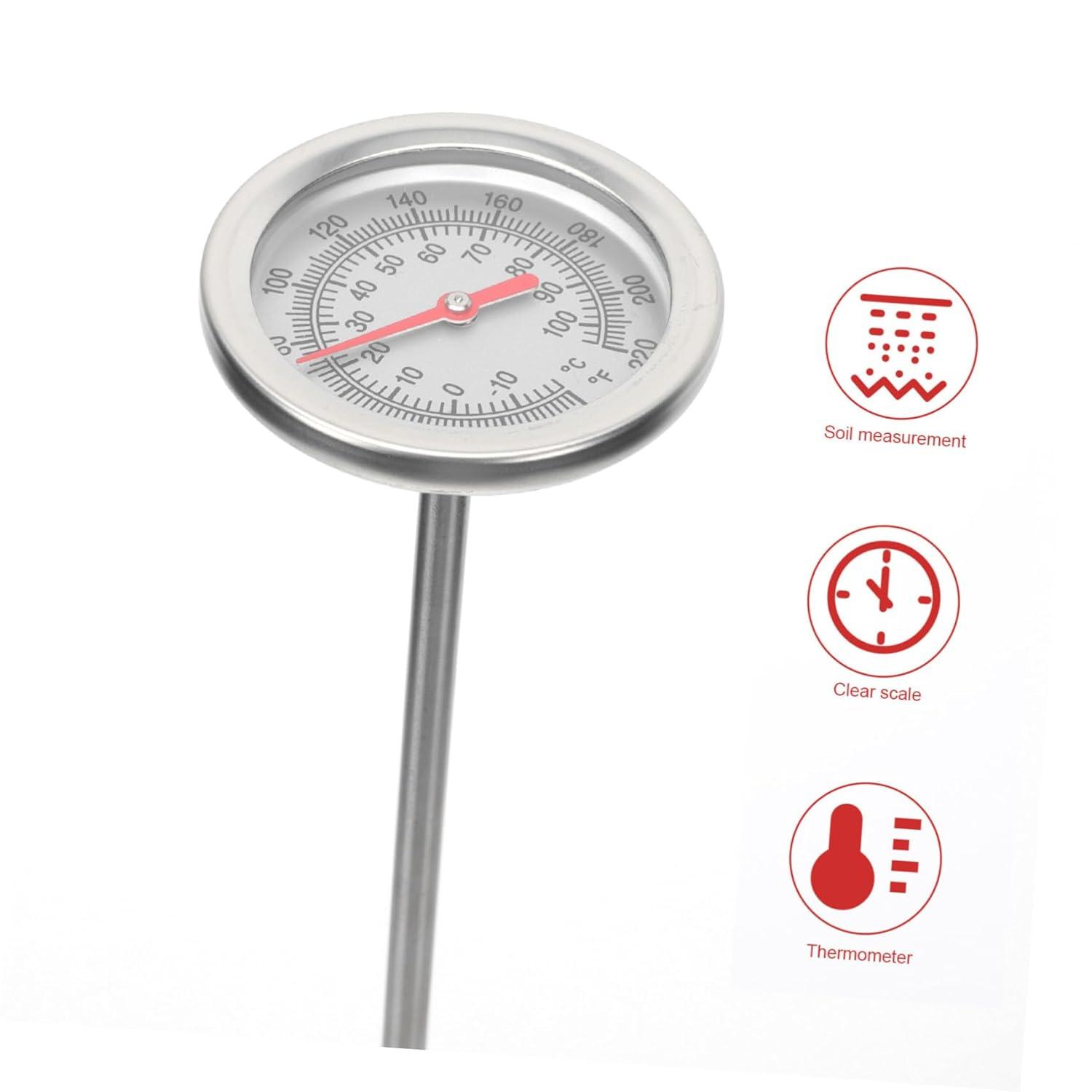 Abaodam Extended Stainless Steel Compost Soil Thermometer Probe Fast Response Temperature Gauge for Gardening Food-Grade Material Range