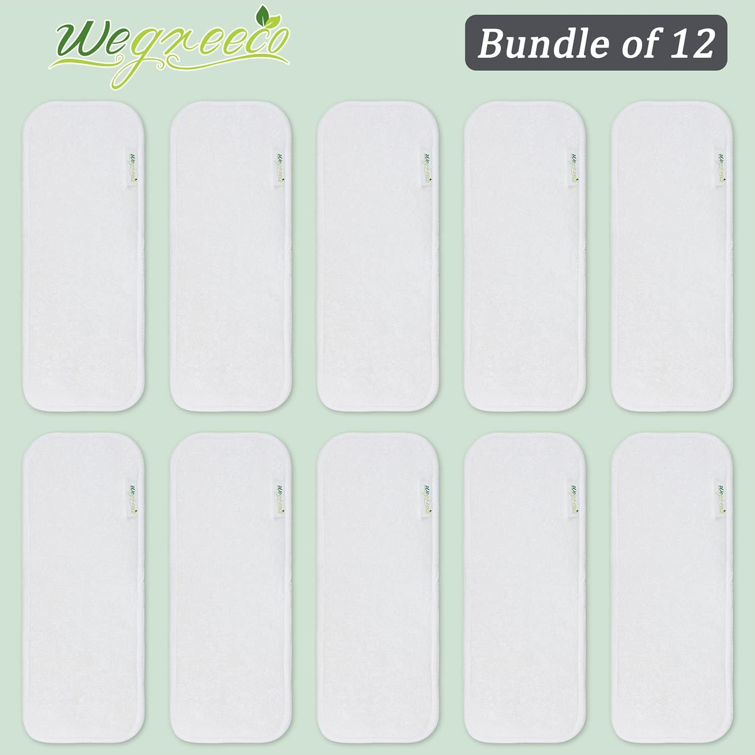 Wegreeco Reusable Soft 4 Layers 12 Pack Bamboo Inserts for Baby Cloth Diaperhigh Absorbing Washable Liners image number 5