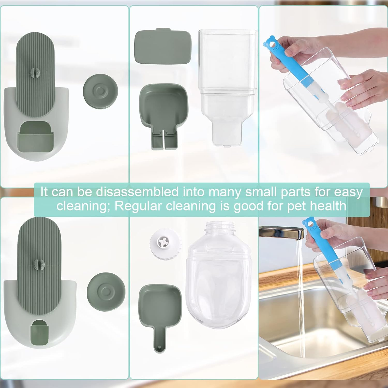 Hanging Automatic Food Water Dispenser,Gravity Rabbit Feeder Water Dispenser Set,Cage Cat Water Dispenser,Food Bowl for Bunny Guinea Pig Ferret Water Dispenser (Cage Grid Spacing over 1.2'') - Brown image number 6