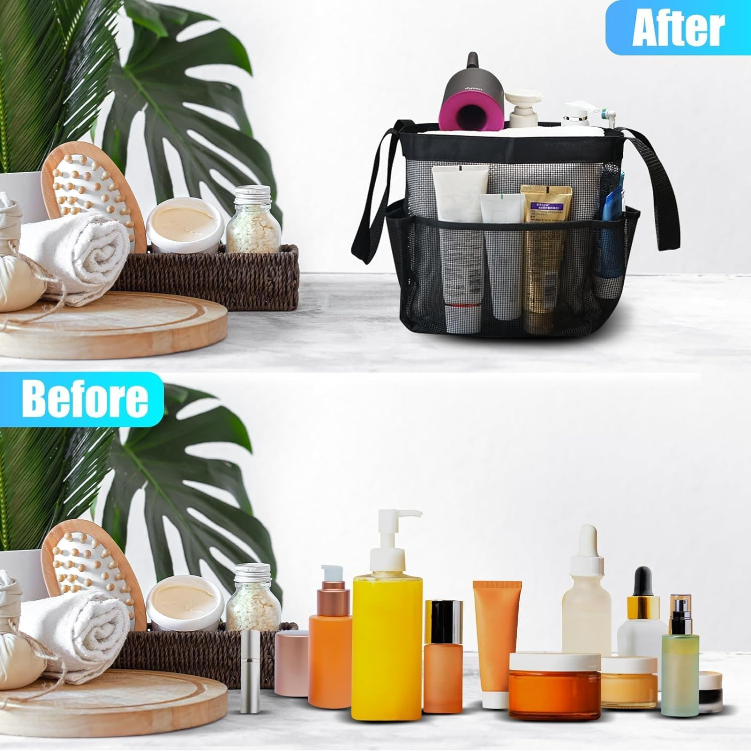 Portable 7-Pocket Dorm Shower Caddy, 1Pc Mesh Shower Tote, Toiletry Organizer Hanging Shower Bag for College Dorm Room image number 1