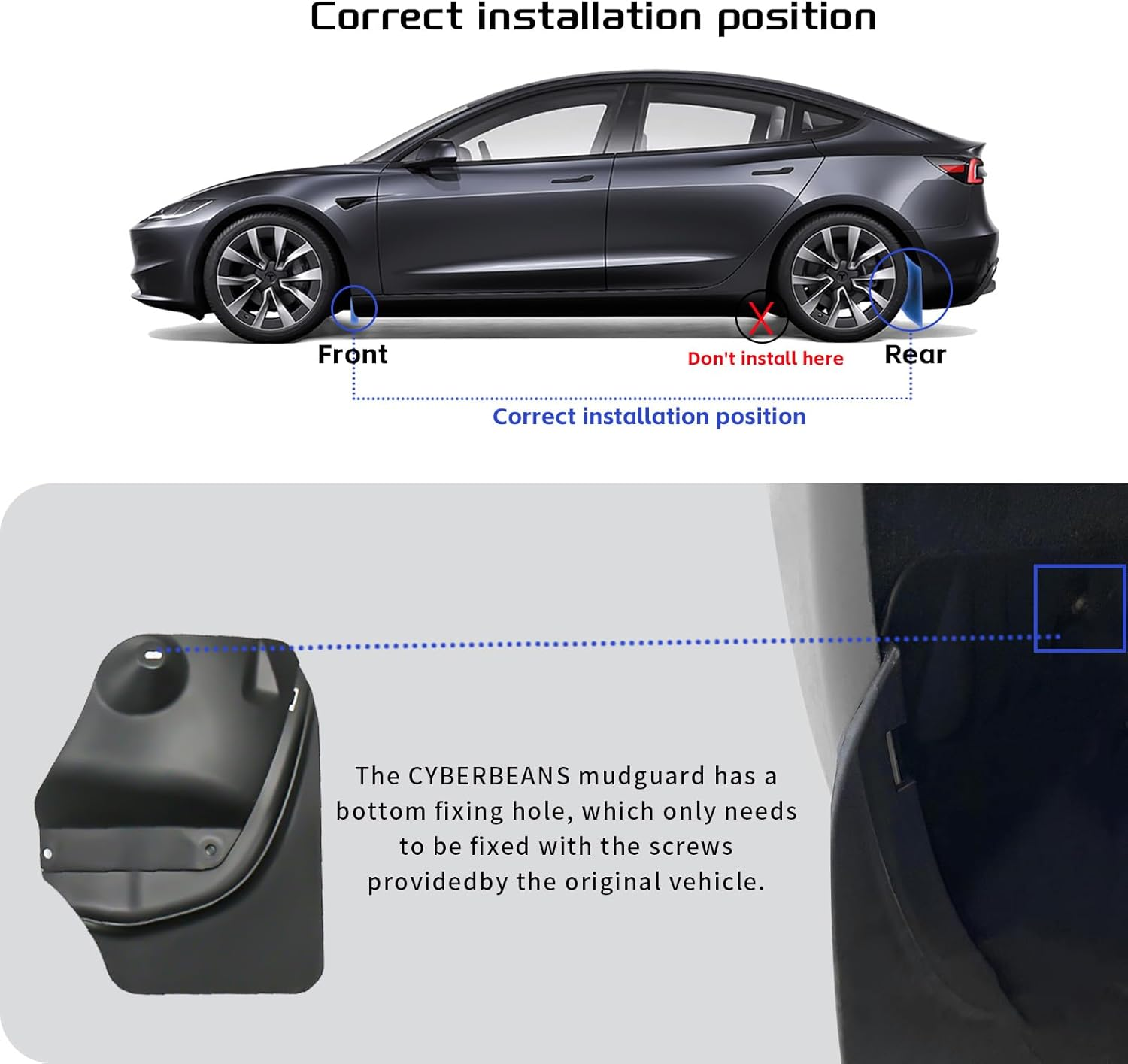 4Pcs Fenders for Tesla Model 3 Highland Accessories 2024 2025 Flexible Mud Flaps No Drilling/Tape Splash Guards All Weather Protection image number 1