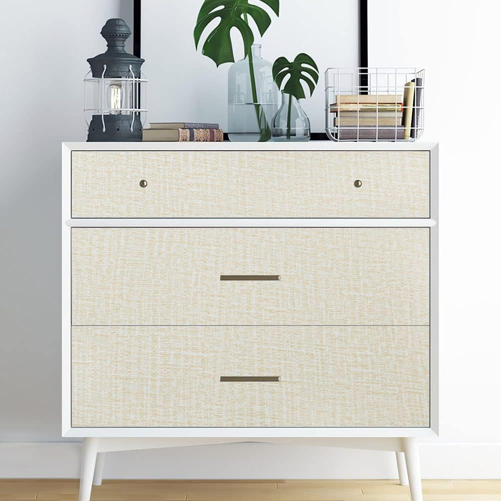 Arthome 40X310Cm Cream Faux Grasscloth Self Adhesive Wallpaper Waterproof Gloss PVC Vinyl, Oil Proof, Vinyl Paper for Furniture Cover Surface,Kitchen,Shelf Liner image number 5