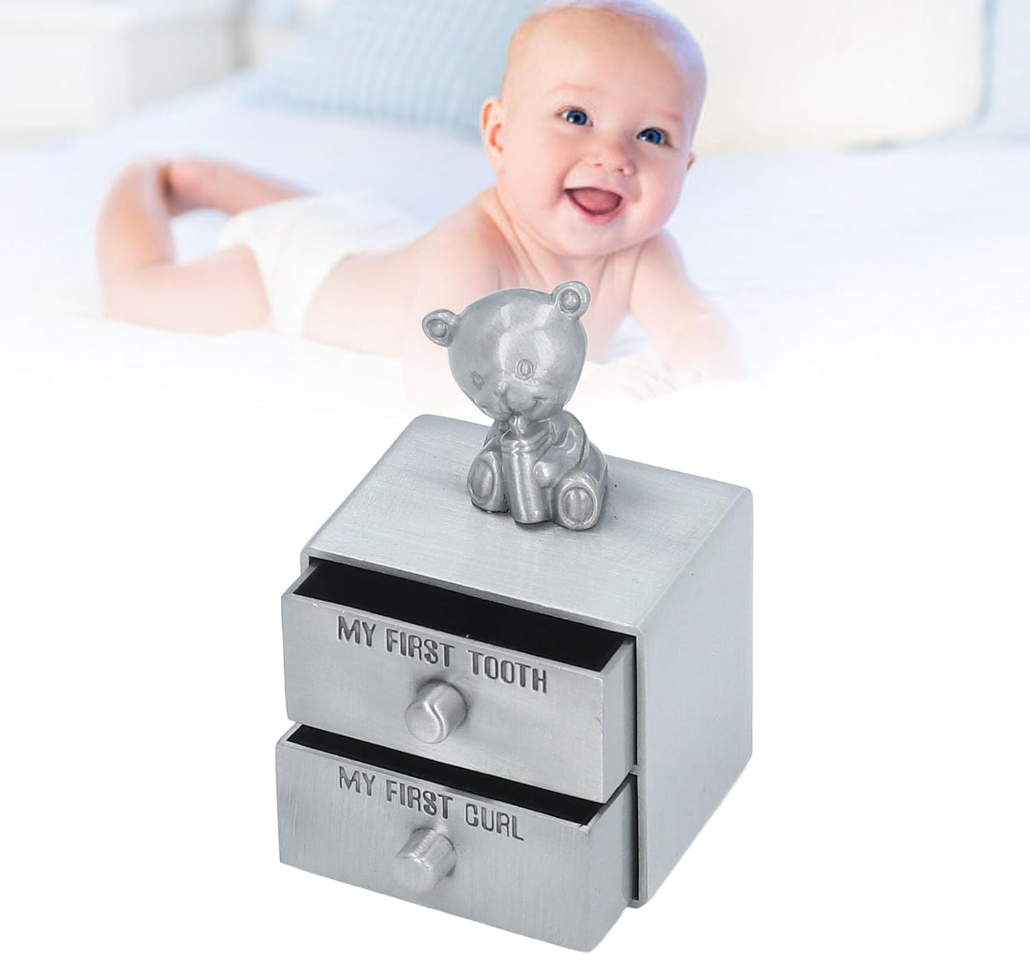 Teeth Keepsake Box for Boys and Girls Baby Tooth Fairy Box with Bear Decor Drawer Alloy Structure Soft Inner Wall Suitable for Christmas New Year Birthdays image number 3