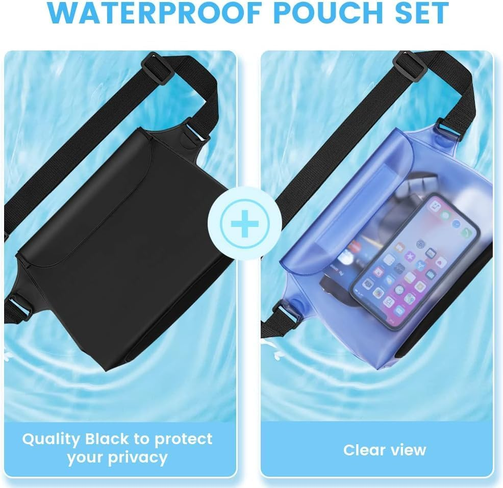 ETHEL 2-Pack Waterproof Pouch with Waist Strap &ndash; Transparent Screen Touchable Dry Bag for Phone Valuables &ndash; Perfect for Swimming, Snorkeling, Boating, Fishing, and More (Blue & Black) image number 6