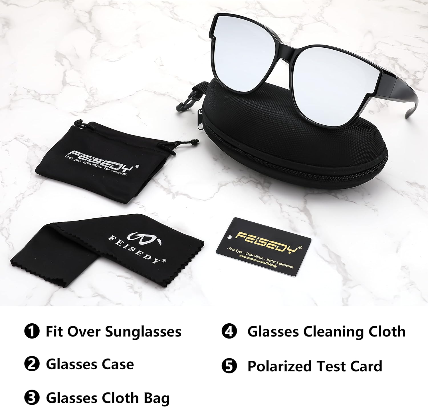 FEISEDY Polarized Fit over Sunglasses for Women Men Oversized over Glasses B2922 image number 3