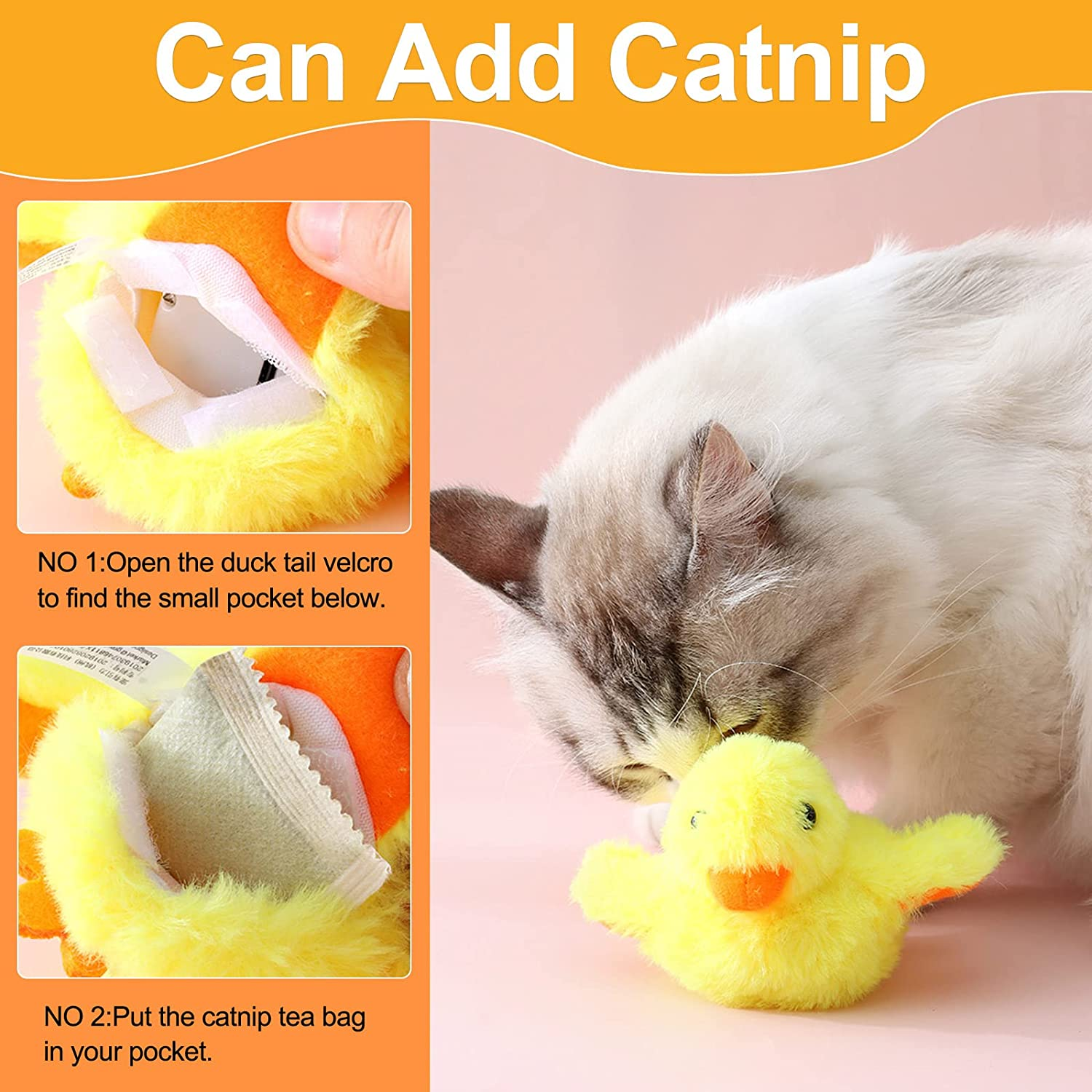 PAWCHIE Interactive Cat Toys Duck-Catnip Chew Toy,Usb Rechargeable Plush Duck Toy,Realistic Duck Quack and Electric Flapping Wings Duck Toy,For Cat Chewing, Kicking and Exercise (Yellow) image number 1