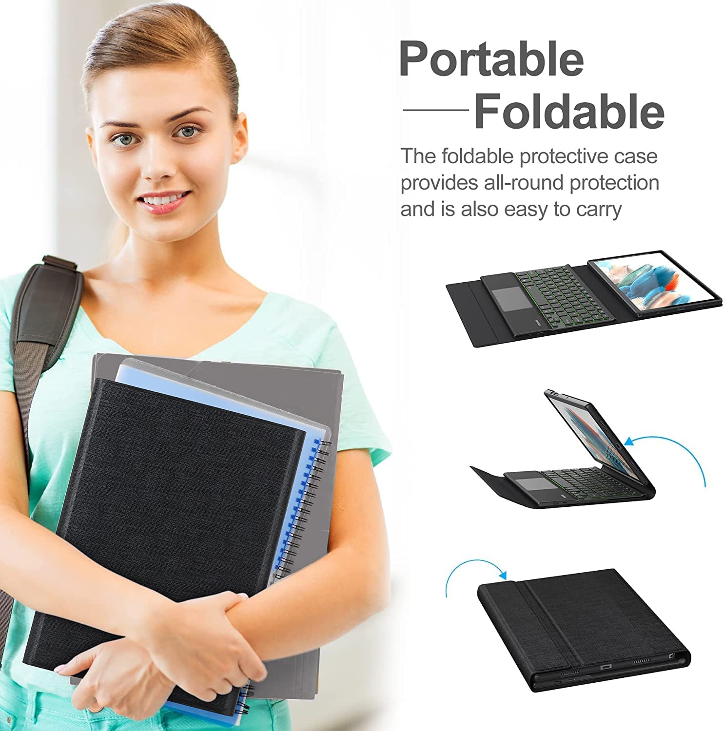 Ixtra Keyboard Case with Trackpad for Samsung Galaxy Tab A8 10.5 Inch 2022 SM-X200/X205/X207 Slim Shell Stand Cover with Built-In S Pen Holder, Magnetic Detachable Wireless Bluetooth Keyboard, Black image number 4