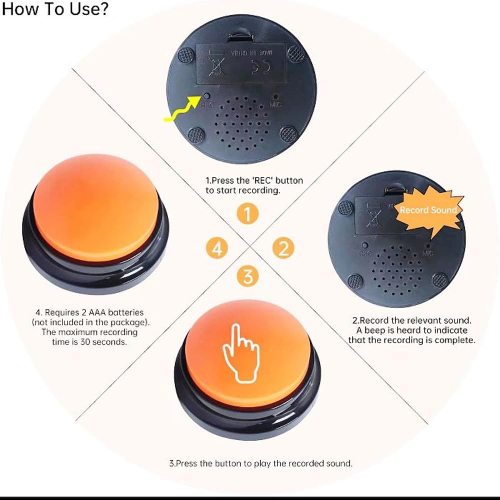 Sunblue 8 Color Voice Recording Dog Buttons for Communication, 30 Sec Record & Playback Pet Training Buzzer - 8-Pack for Home, Office, Study, Funny Gifts image number 3