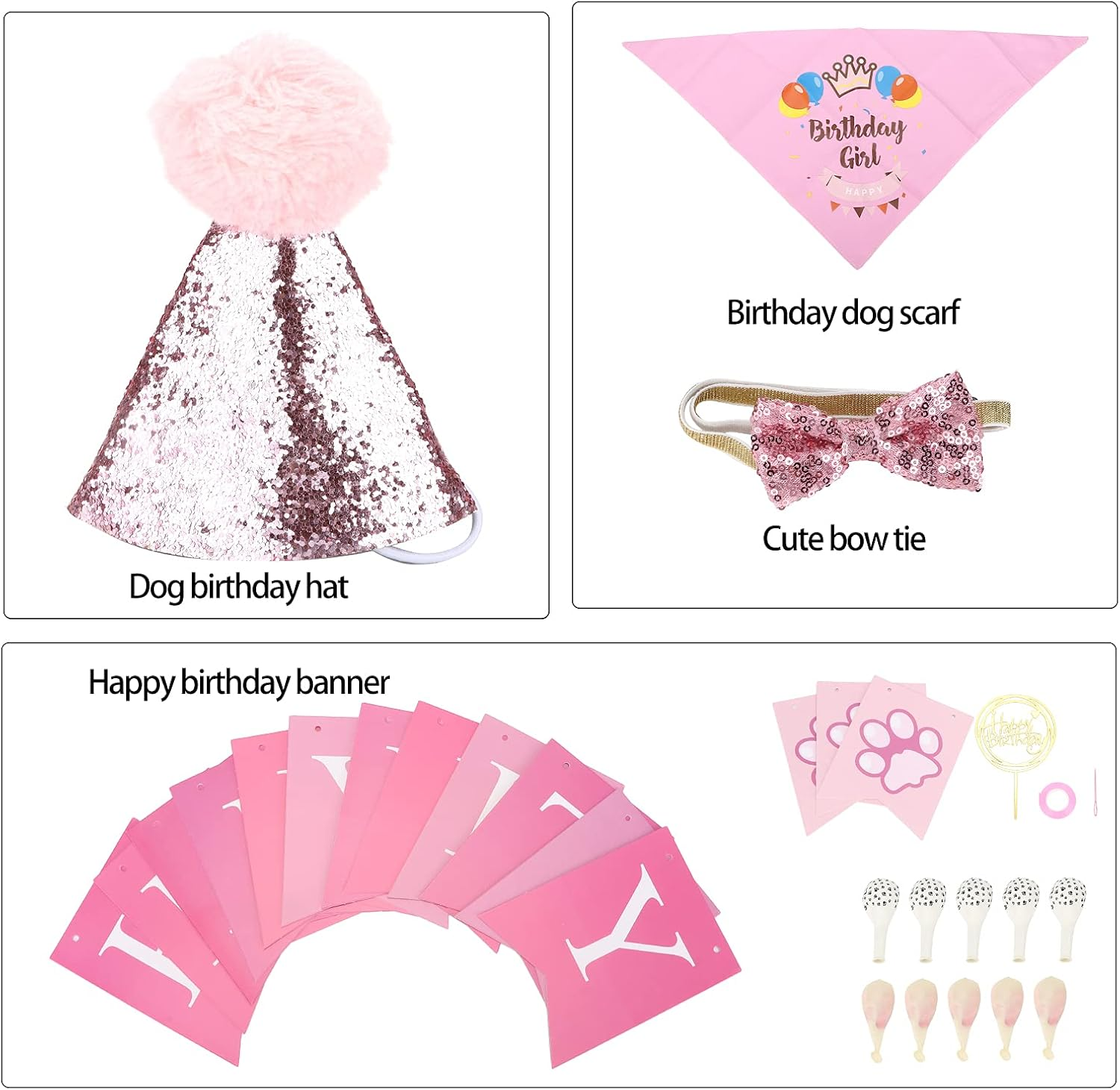 Dog Birthday Scarf and Dog Girl Boy,Dog Birthday Scarf Hat - Adjustable, Soft, Comfortable, Durable Birthday Supplies for Dogs image number 6