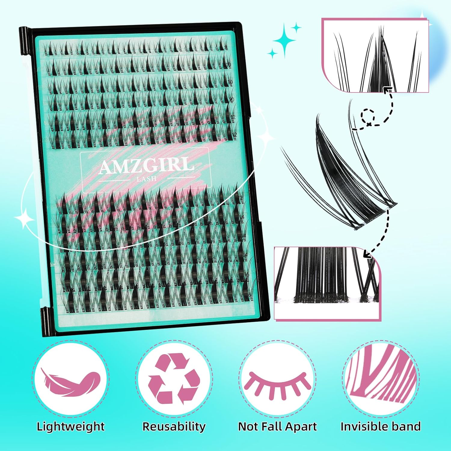 Manga Lash Clusters Kit 144PCS Fairy Eyelash Extension Kit with Bond and Seal, Fake Eyelashes Clusters with Invisible Lash Band, Glue Remover and Applicators (8-16Mm Kit,Black Bond) image number 1