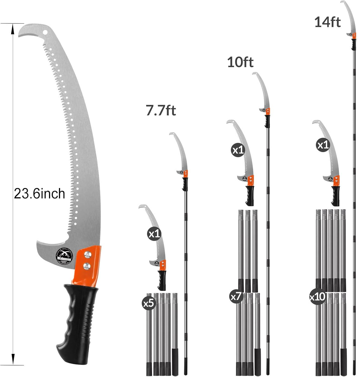 Walensee Pole Saw for Tree Trimming 14 FT Lightweight Manual Stainless Steel Extension Pruning Saw with Blade for Branches Trimmer Cutter at Forestry Yard Garden Patio image number 2