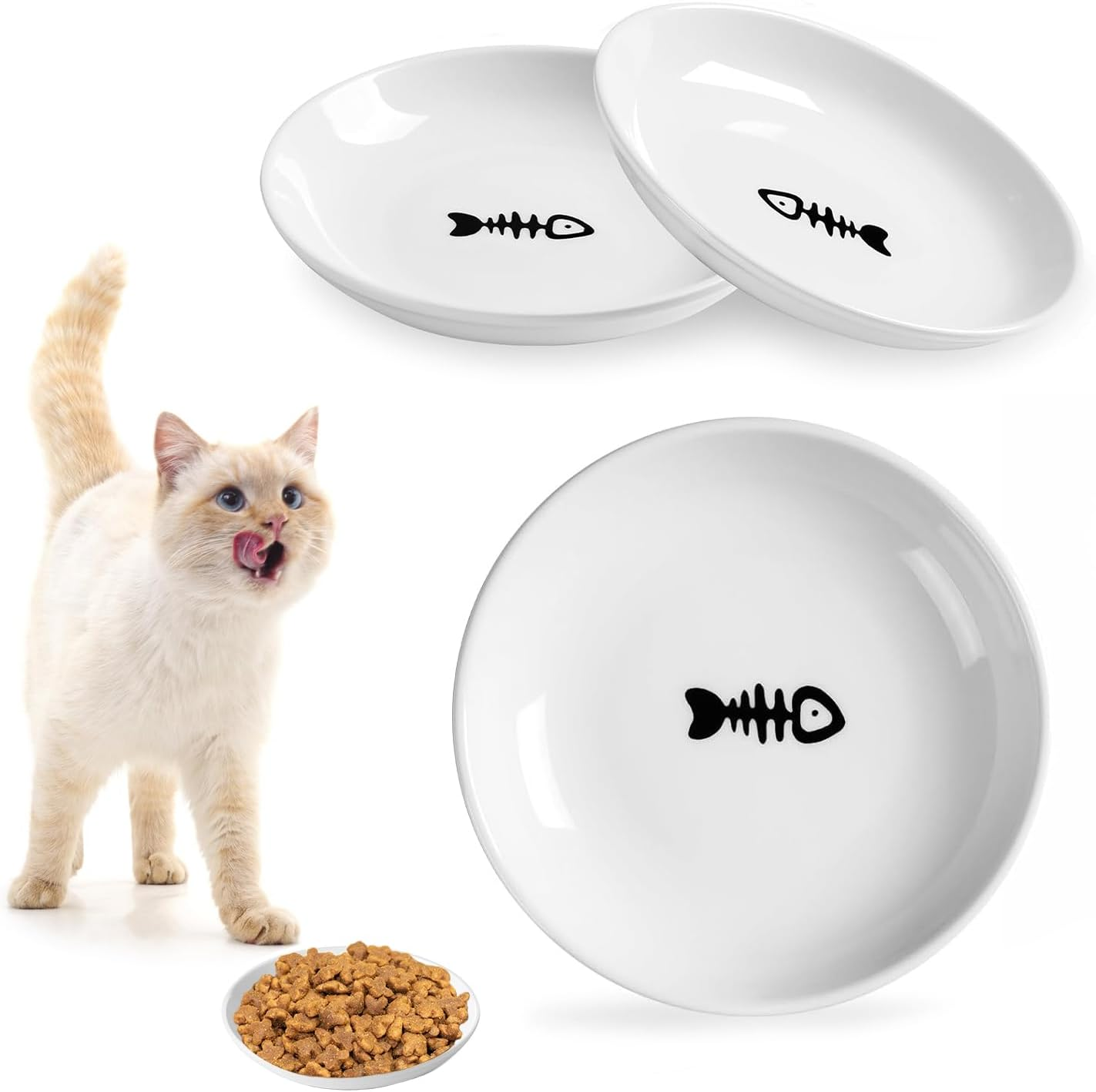 Pack of 3 Cat Feeding Bowls, Cat Flat Bowls, Cat Food Plate, Ceramic Feeding Bowl, Cat Bowls, Ceramic Bowls, Wet Food Bowls, Cat Bowl Ceramic, Flat Wide Food for Cats image number 4