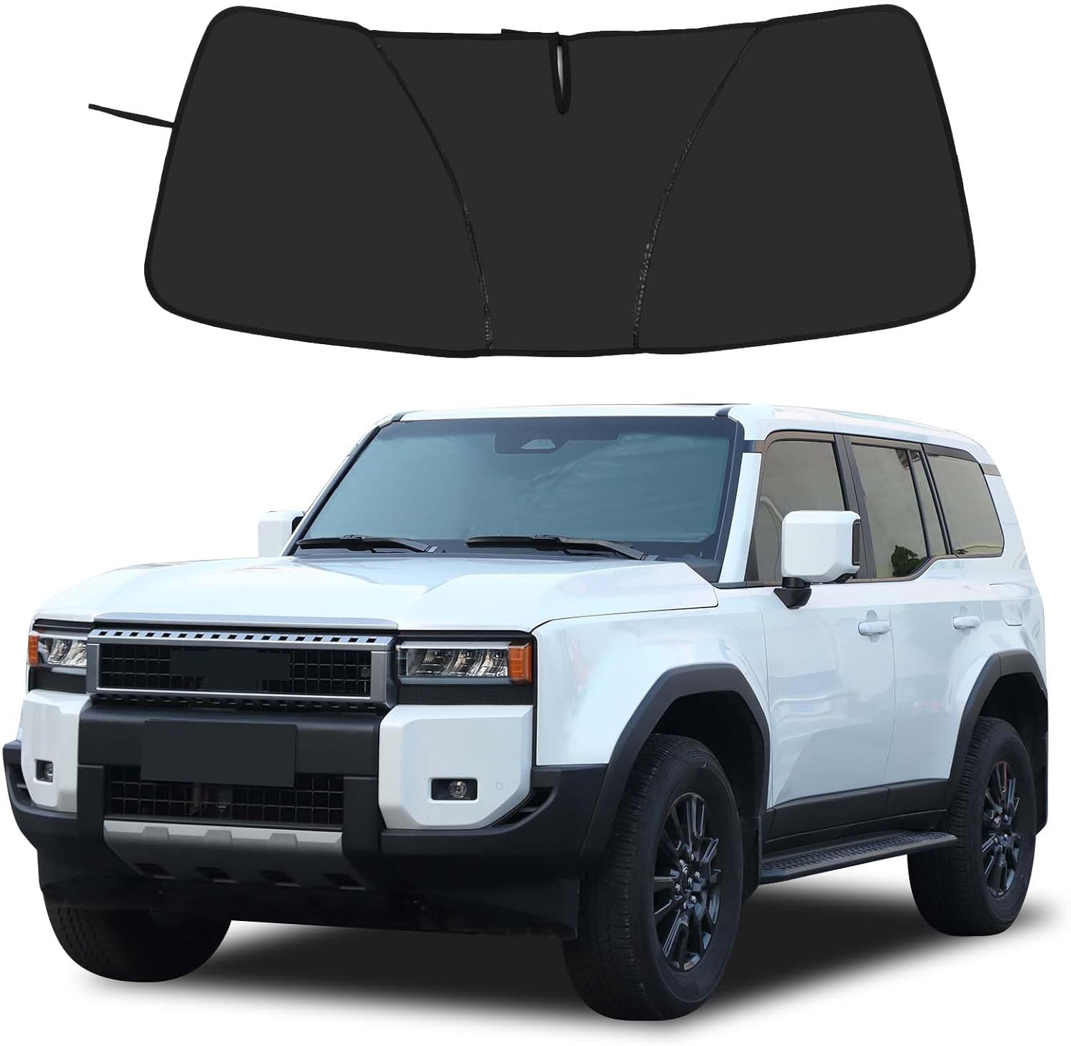 Windshield Sunshade Fit for Toyota Land Cruiser 250 Prado J250 LC250 2024+, Folding Car Sun Shade for Front Window, Auto Sun Protection Visors Blocks UV Rays and Keeps Vehicle Cool(Silver)