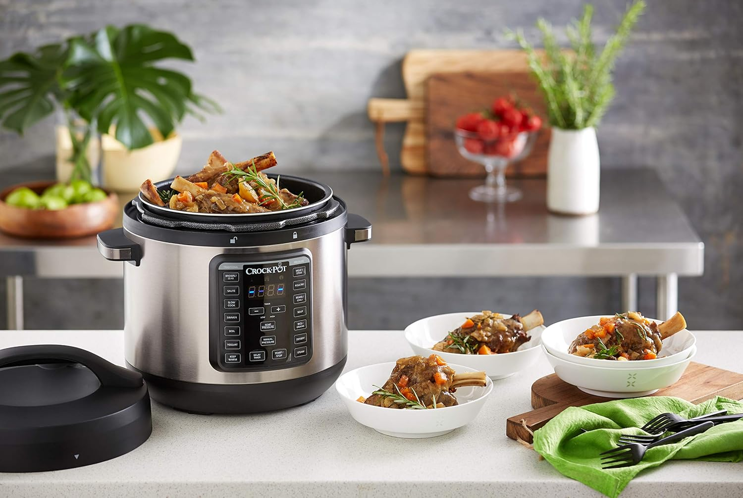 Crock-Pot Express Crock XL Multi Cooker | Slow Cooker, Saut&eacute;, Pressure Cooker, Rice Cooker & Food Steamer | 7.6L (10-12 People) | Removable Non-Stick Bowl | Stainless Steel | CPE300