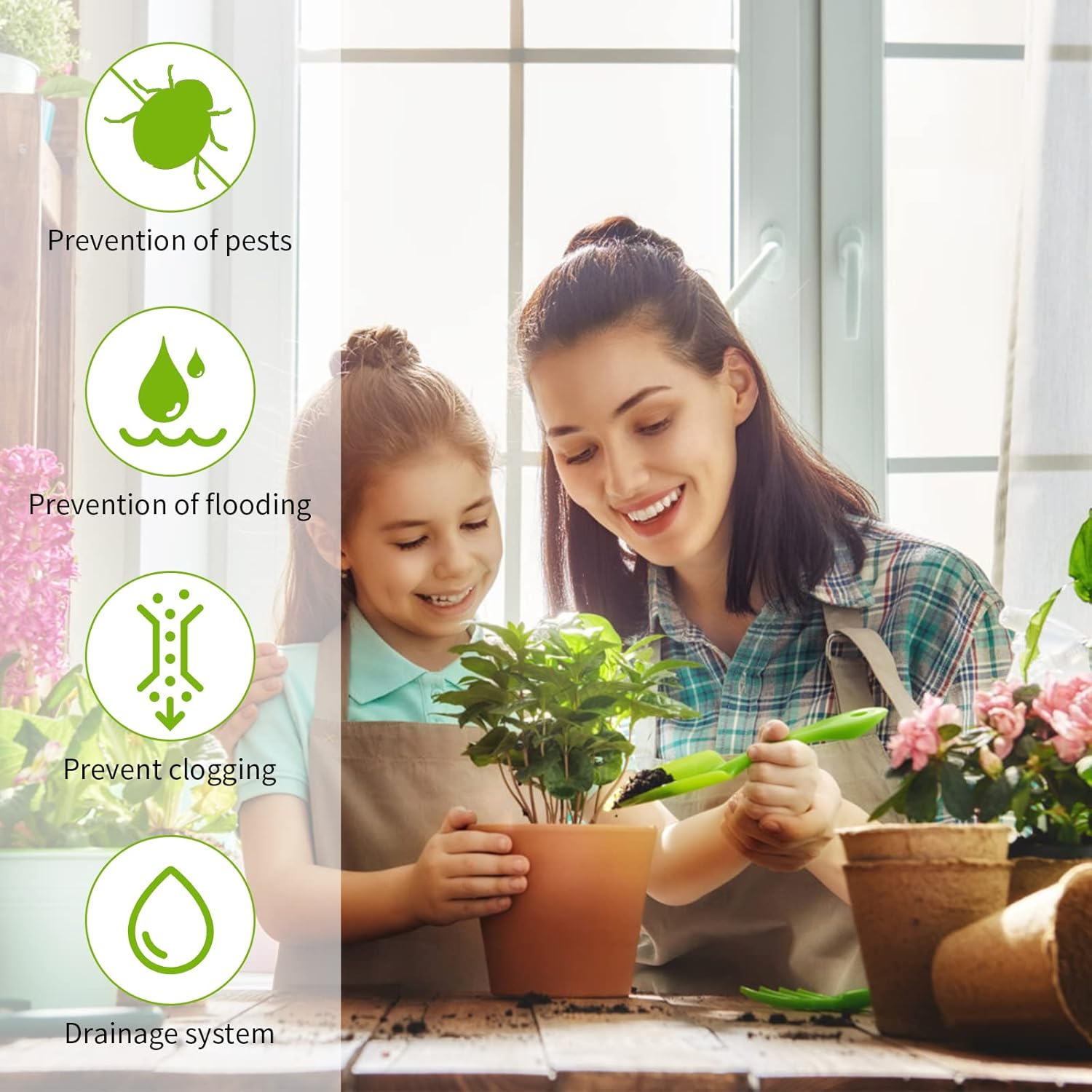 50Pcs Plastic Bonsai Cover Nets, Flower Pot Mesh Pad, Bonsai Grid, Garden Drainage Mesh, for Flower Pot or Plant Pot Saucer (10 X 10 Cm)