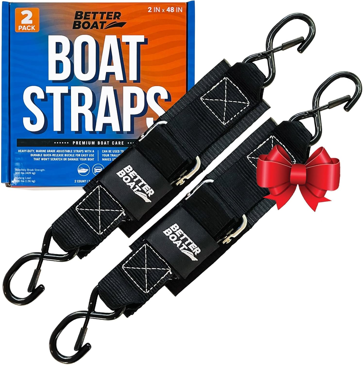Boat Tie down Straps, 2 Inch X 48 Inch, Heavy Duty Manual Buckle Clasp, Short Transit Tiedown for Trailer, Boat, Jet Ski, and Boating Accessories, 4 Ft with Clip without Ratchet image number 6
