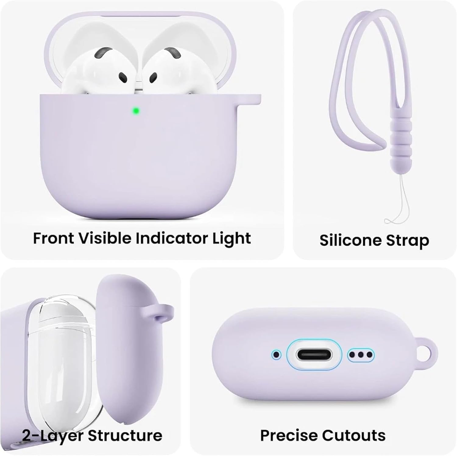 MOIHSING for Airpods Pro 3 Case, Soft Silicone Protective Skin Cover Compatible with Airpods Pro Case 3Rd Generation (2025), Compatible Magsafe, Full Drop Protection Cover with Lanyard, Purple - Black image number 4