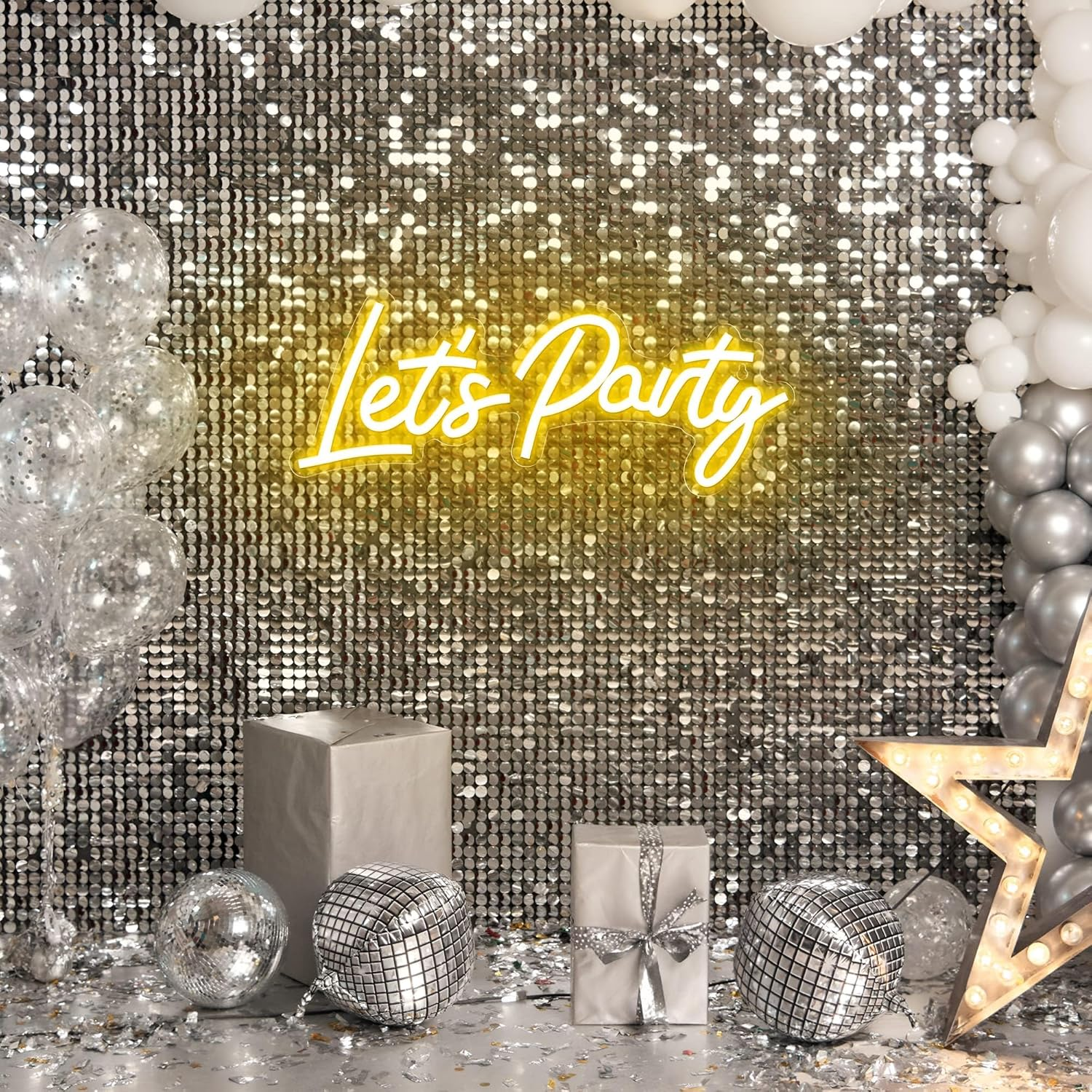 &ldquo;Let&rsquo;S Party&rdquo; Neon Sign, 16.5&rdquo;X6.9&rdquo; Small Warm White LED Light, Wall Decor for Birthday, Wedding & Bachelorette Party（Power by Usb）