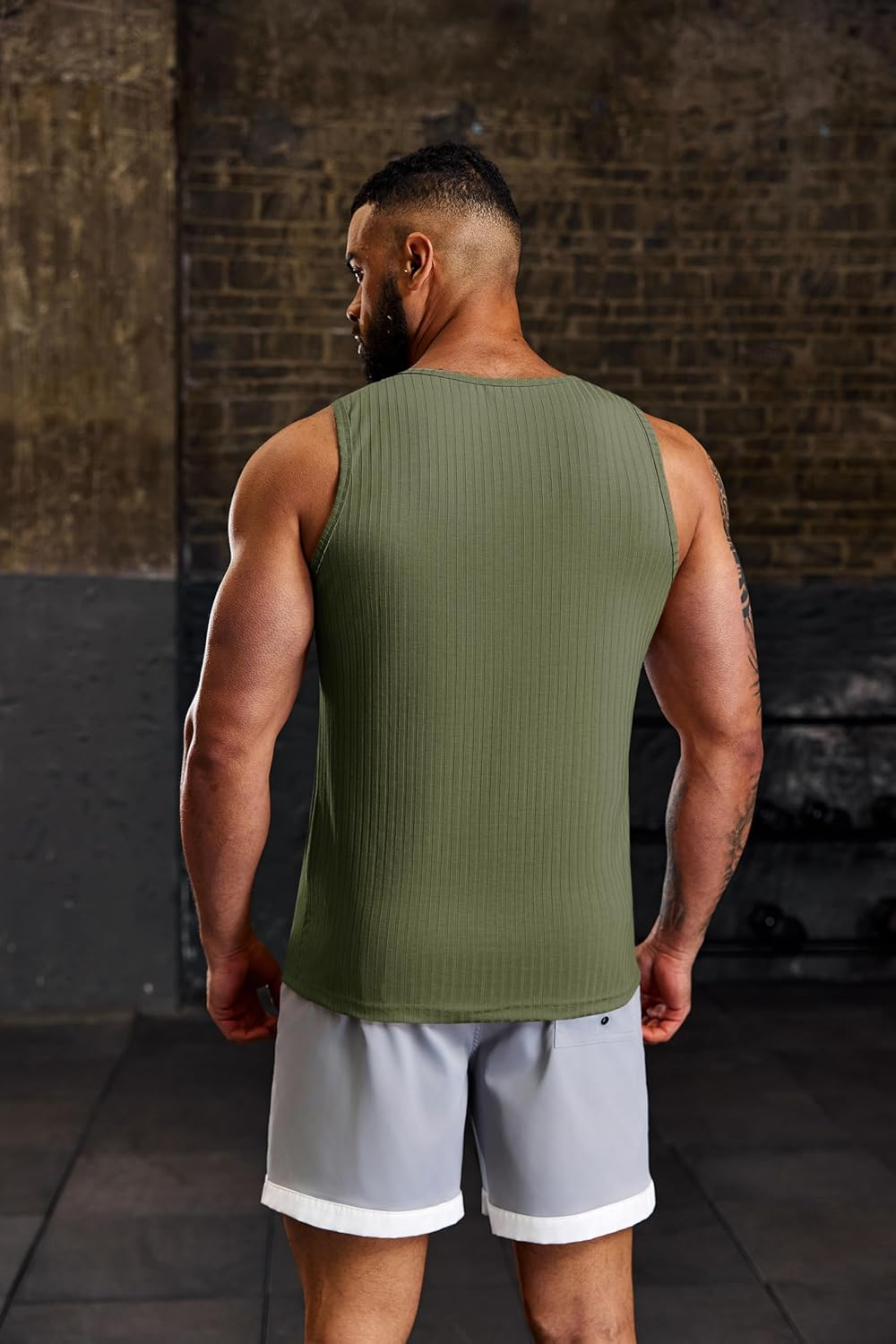 Runcati Men'S Ribbed Tank Tops Knit Sleeveless Workout T Shirt Muscle Gym Fitness Tee image number 6