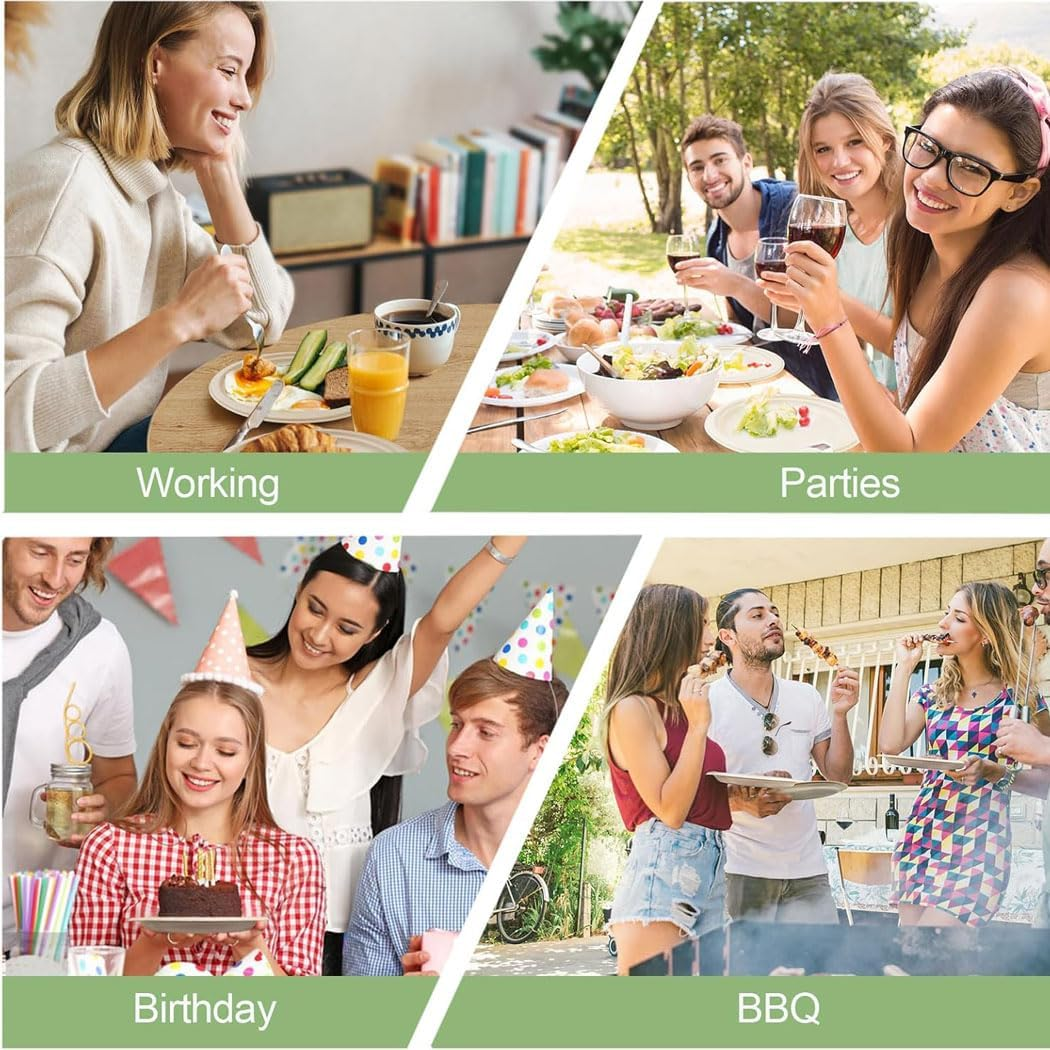 Idopick Compostable Paper Plates 9 Inch, 50 Pack Biodegradable Sugarcane Bagasse Disposable Heavy-Duty Plates, Eco-Friendly Unbleached Brown for Party, Wedding image number 5