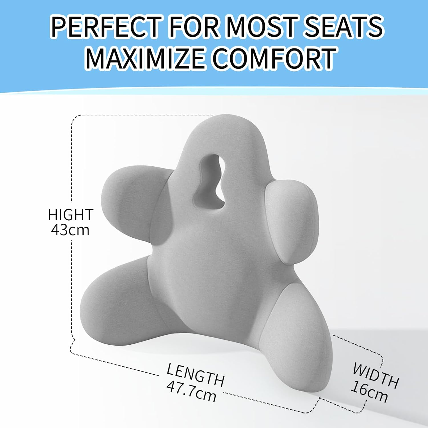 Lumbar Support Cushion for Pain Relief, Lower Back Support Pillow with Adjustable Strap, Ergonomic Memory Foam Back Rest Cushion for Office Chair & Car Seat (Grey) - Grey image number 1