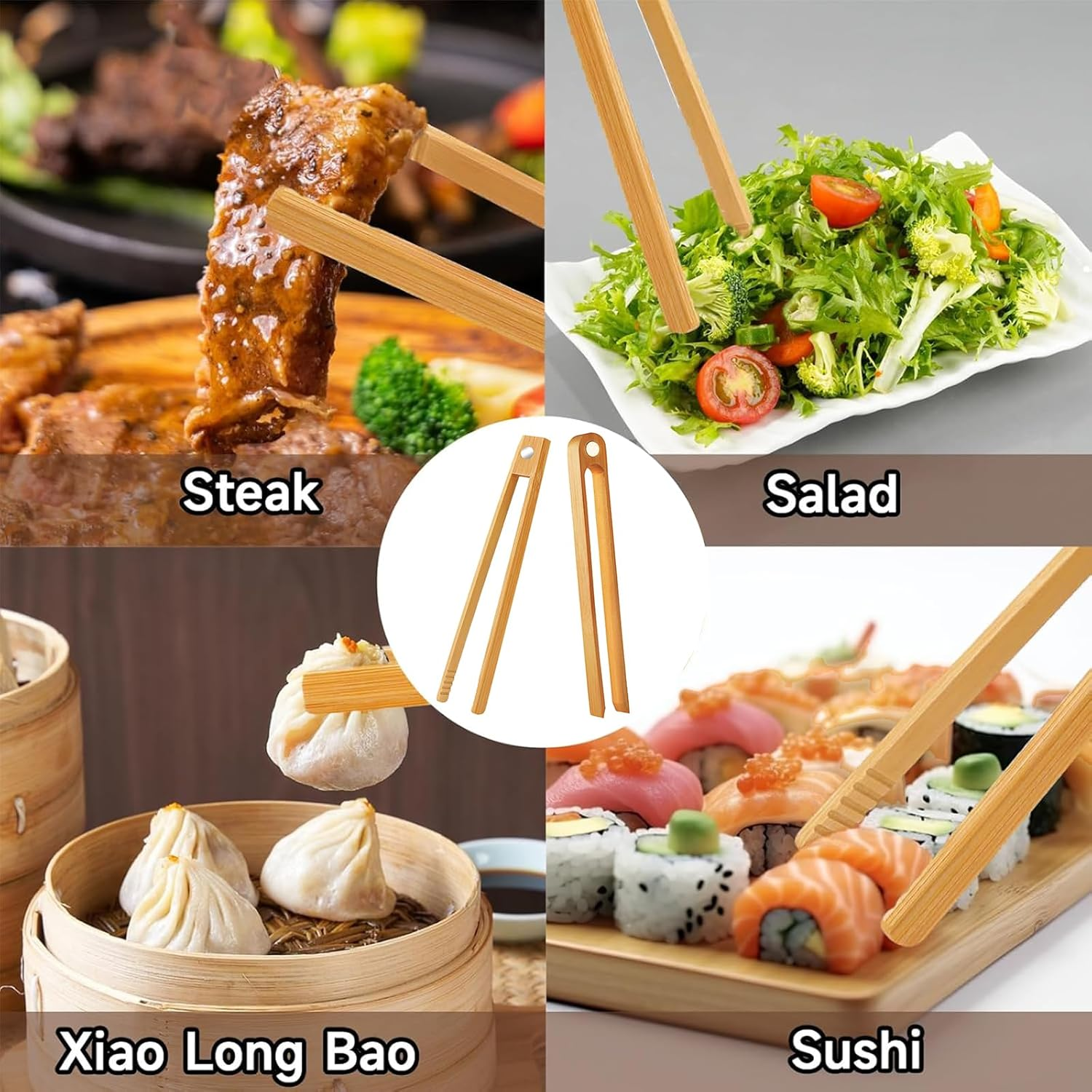 Zalizr 2 Pcs Bamboo Toast Tongs with Magnet, 21 CM Natural Bamboo Tongs for Toaster, Space-Saving Modern Kitchen Utensil, Heat Resistant Magnetic Kitchen Accessory for Cooking image number 4