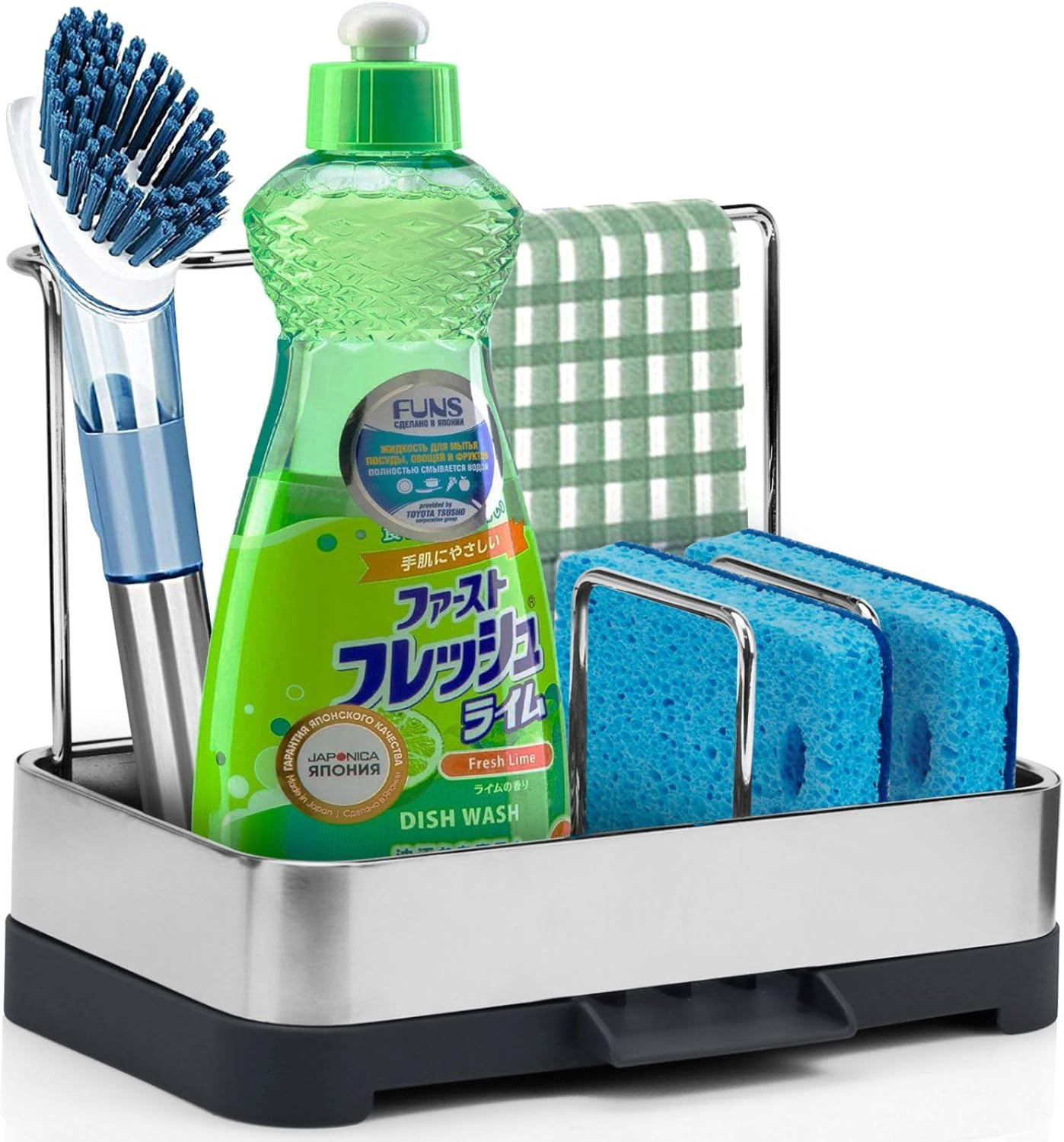 BYUNER Kitchen Sink Caddy Organiser, Sponge Holder for Kitchen Sink Tray Soap Organiser, Dish Organizer Brush Holder Tray Stainless Steel, Cleaning Caddy for Sponges Scrubbers Holders image number 4