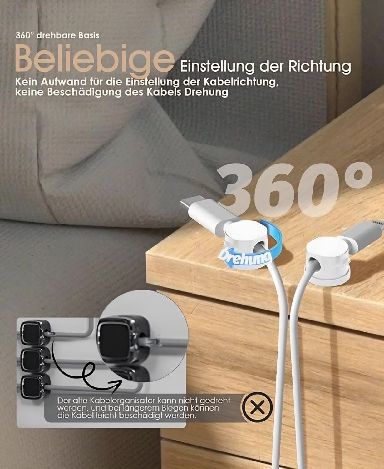 6 Pack Magnetic Cable Clips [Cable Smooth Adjustable] Cord Holder, under Desk Cable Management, Adhesive Wire Holder Keeper Organizer (White) image number 5