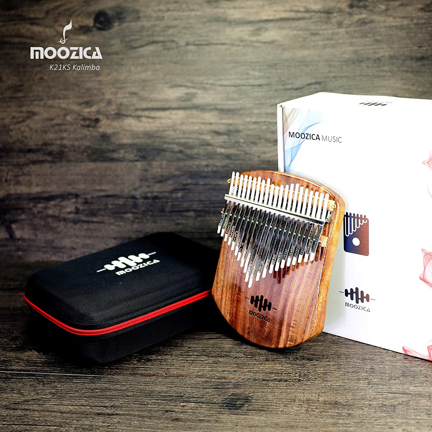 MOOZICA 21 Keys Solid Koa Kalimba, Single Solid Wood Board Professional Kalimba Thumb Piano Marimba with Learning Instruction and High Performance Carrying Case (Acacia Koa, K21KS) image number 3