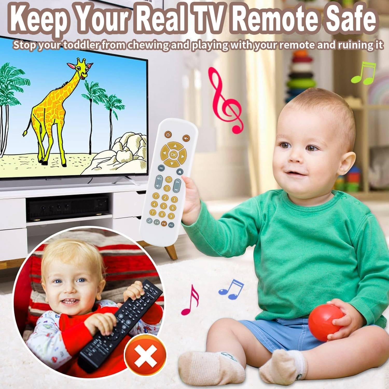 Baby TV Remote Toys 6-12 Months, Toddlers Remote Control Toy, Realistic Play Remote Early Educational Baby Musical Toys with Light and Sound for Infant Boys Girls Kids 6, 12, 18 Months Black - Black image number 2