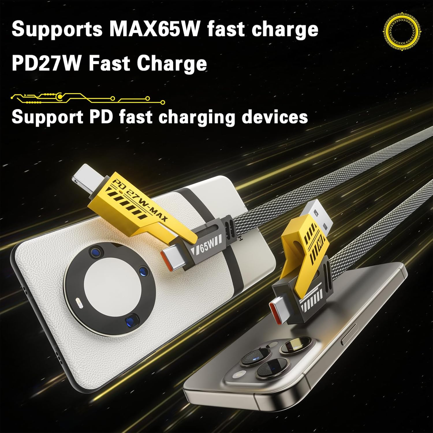 2Pack 4 in 1 Fast Charging Cable, Transferring Data, 2M, Braided Cable 65W, USB C USB a and L, Multiple Charging Cable for Phone/Pad/More image number 4