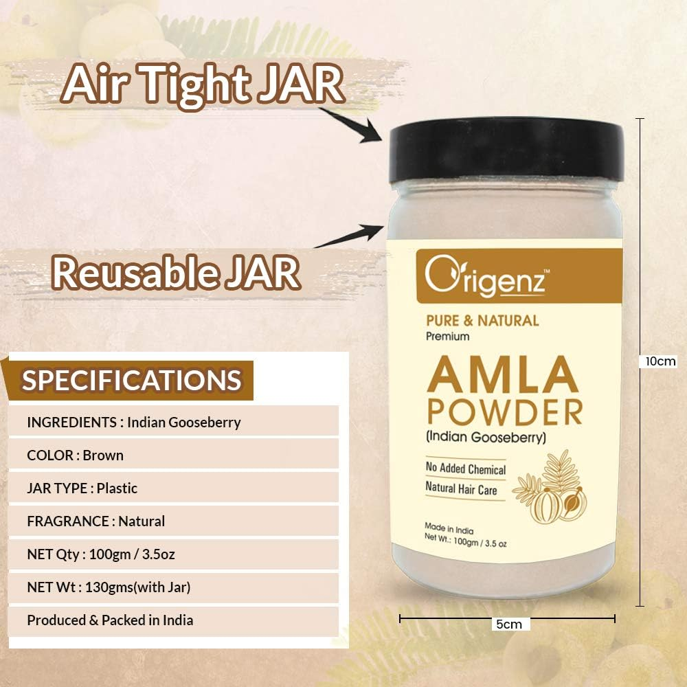 Origenz Premium Amla Powder for Healthy Hair 100Gm (Indian Gooseberry Powder) - Rich in Vitamin C (Pack of 1)