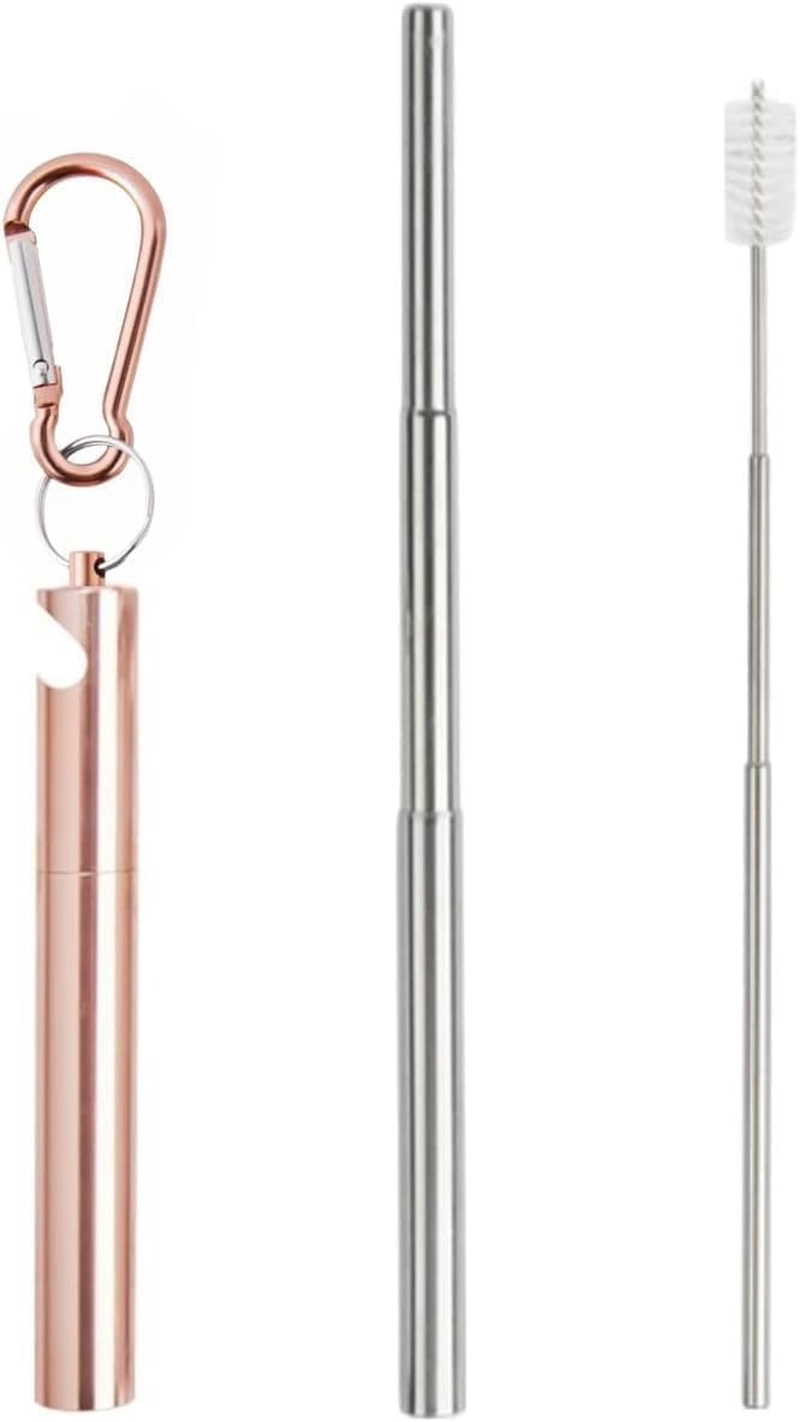 3Pack Reusable Telescopic Straw,Collapsible Stainless Steel Drinking Straws with Keychain, Bottle Opener and Cleaning Brush image number 6