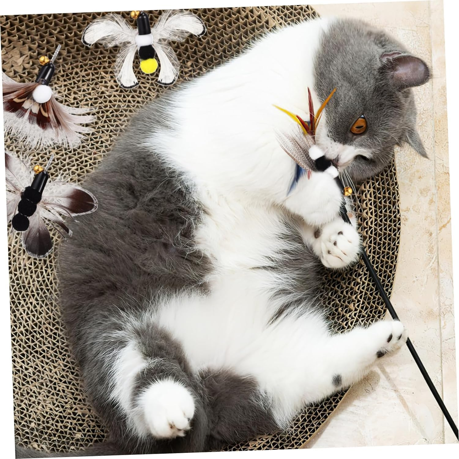 7 Pcs Toys Cat Wand Replacement Insect Feather Toys Cat Wand Attachments Toy Wand Refills with Bell Interactive Toy Cat Teaser the Feather Cat Toys for Playing Catcher and Exercising (7Pcs) image number 1